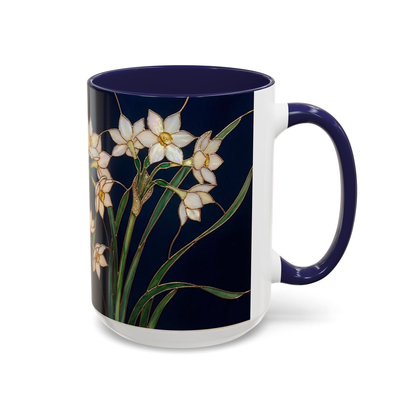 Narcissus Bloom Accent Coffee Mug — Stained Glass Design 11/15oz - 14597
