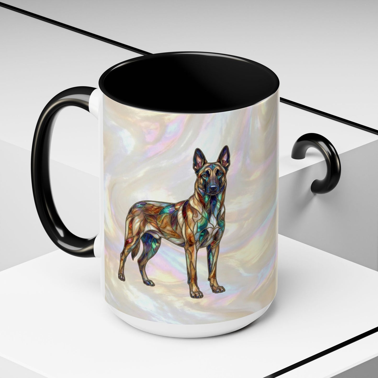 Belgian Malinois Accent Coffee Mug - Stained Glass Design 11oz & 15oz - 14616