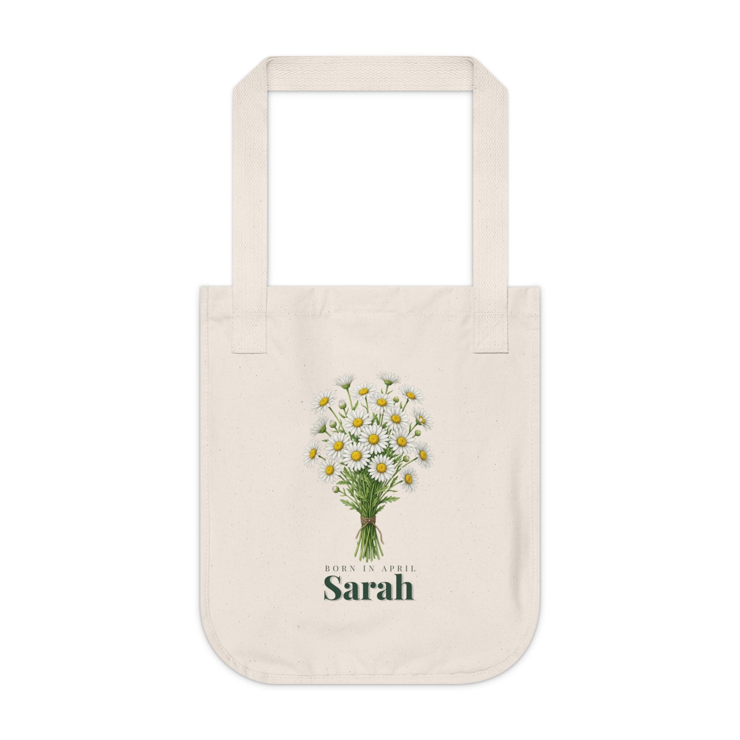 Personalized April Daisy Birth Flower Tote Bag – Custom Name Canvas Tote, Floral Birthday Gift for Her - 14839
