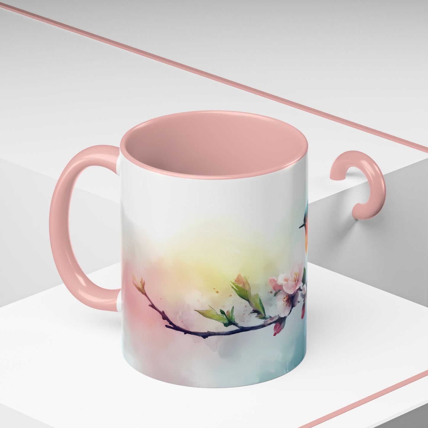 Whimsical Bird & Blossom Accent Coffee Mug - Perfect for Nature Lovers - 11886