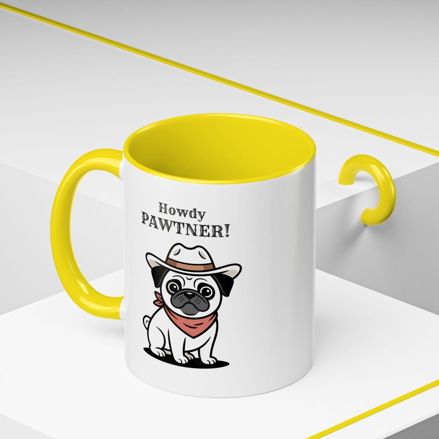 Howdy Pawtner Pug Mug – Cute Cowboy Dog Coffee Mug, Funny Gift for Dog Lovers (11oz / 15oz) - 14777