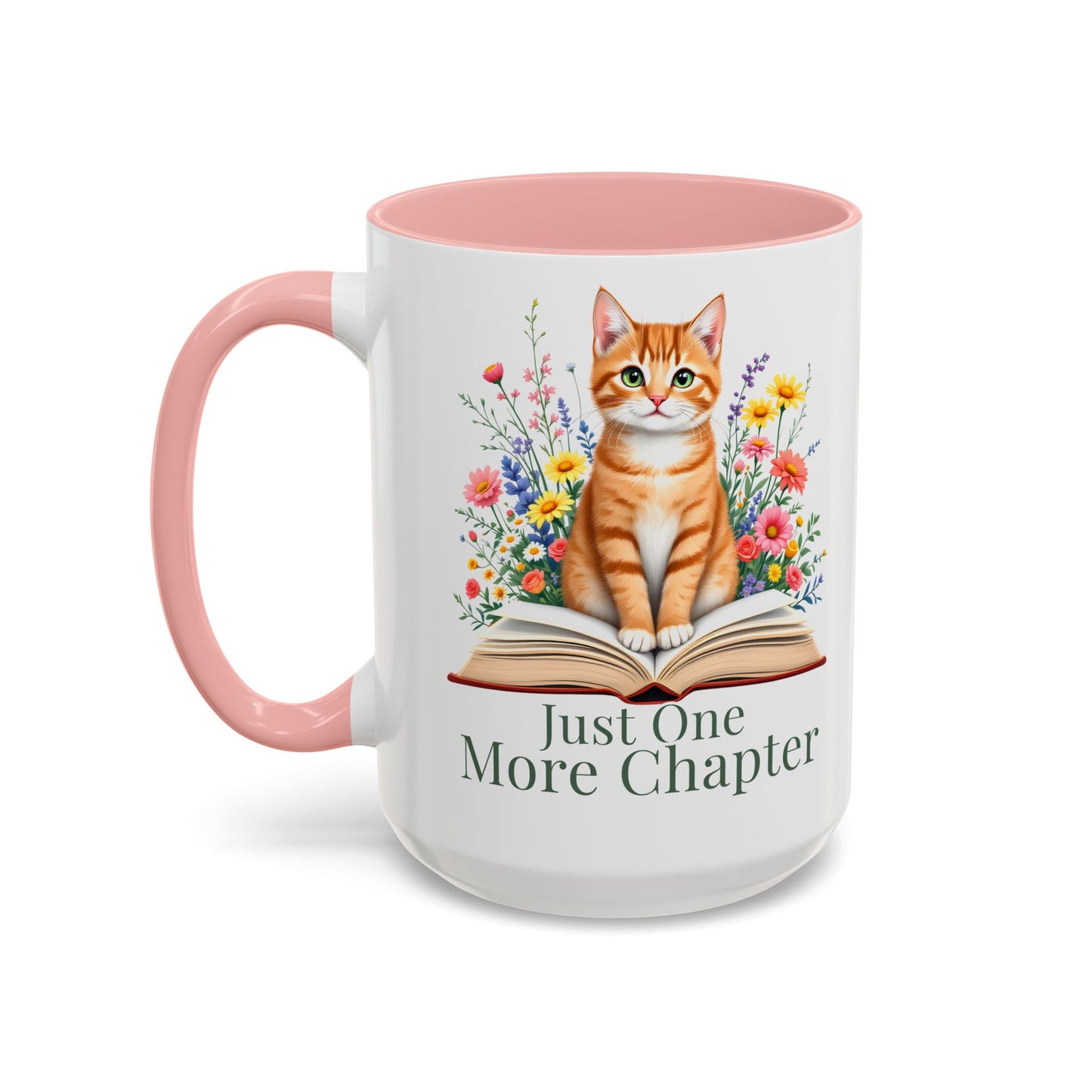 Just One More Chapter Cat Mug – Floral Book Lover Gift, Cute Reader Coffee Mug (11oz / 15oz) - 14811