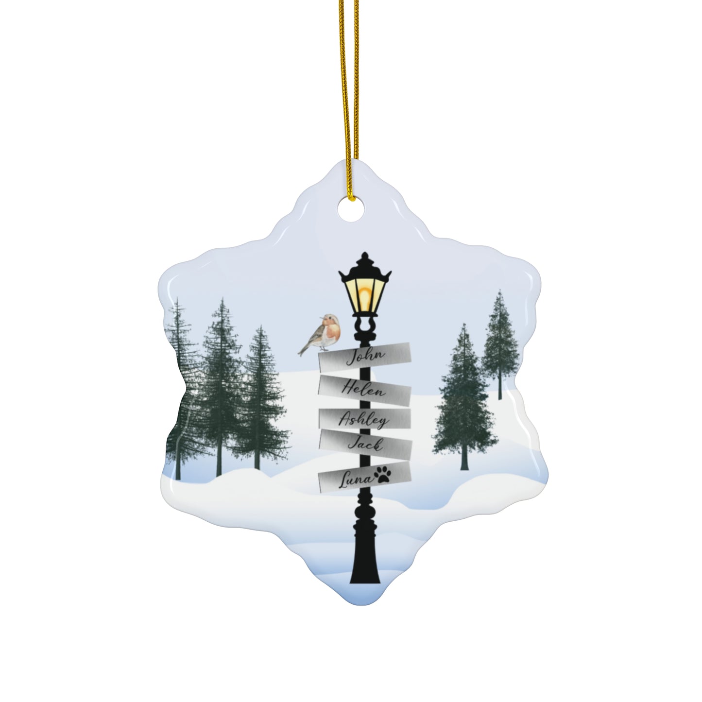 Snow Sign With Names, Customizable - Ceramic Ornament, 4 Shapes - 10118