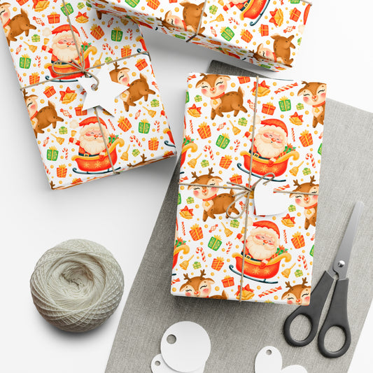 Santa & Reindeer, Orange Colored - Gift Wrap Papers - 10005