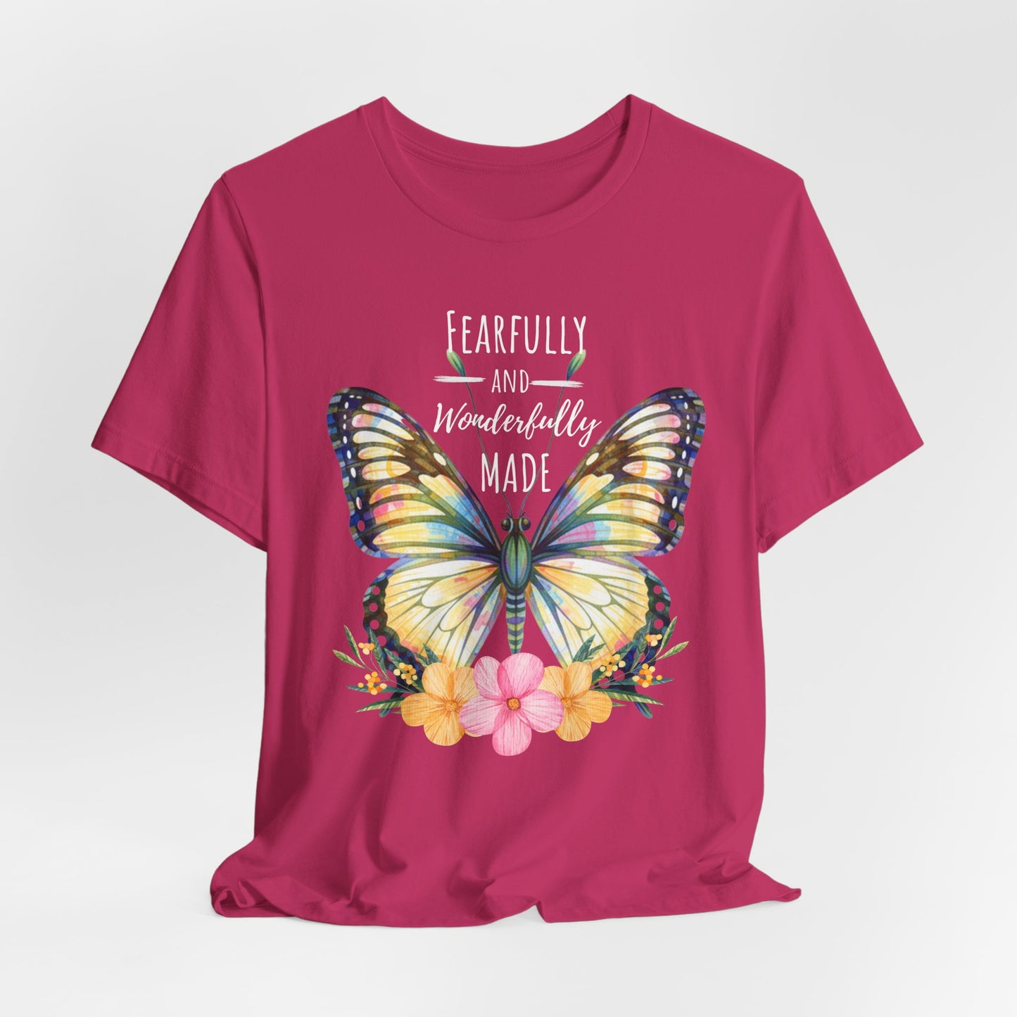 Fearfully and Wonderfully Made Butterfly T-Shirt, Inspirational Floral Faith Tee - 14955
