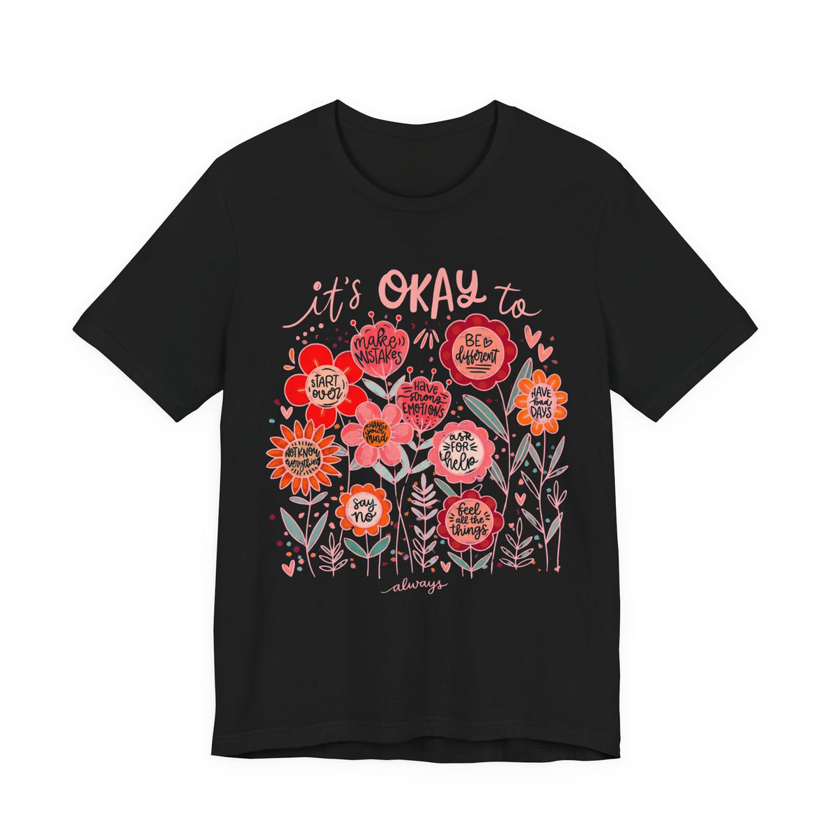 It’s Okay to Bloom Floral T-Shirt — Positive Mental Health Graphic Tee - 14928