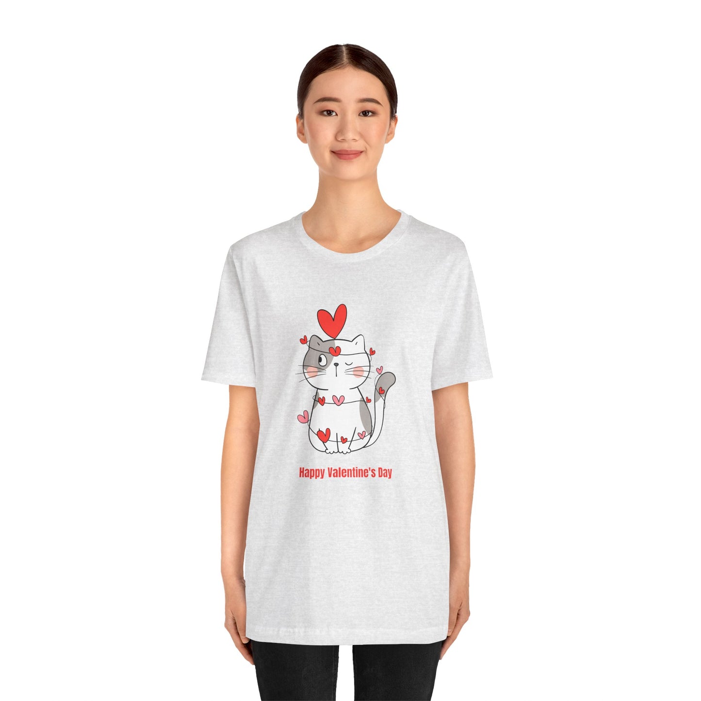 Cute Cat, Happy Valentine's Day - Unisex Jersey Short Sleeve Tee - 11359