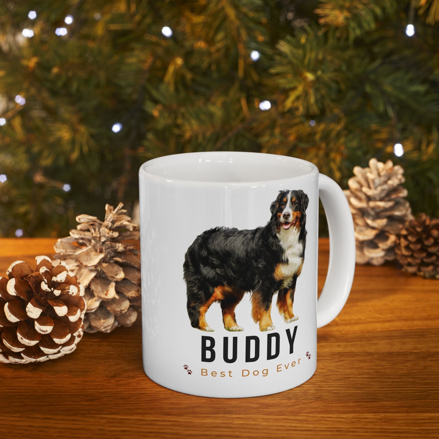 Personalized Bernese Mountain Dog Mug – Custom Dog Name “Best Dog Ever” Paw Print Coffee Cup Gift (11oz, 15oz) - 14836