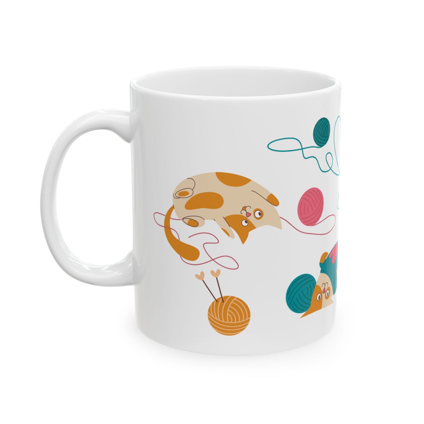 Cats Playing With Knitting Yarn - Ceramic Mug, (11oz, 15oz) - 11244