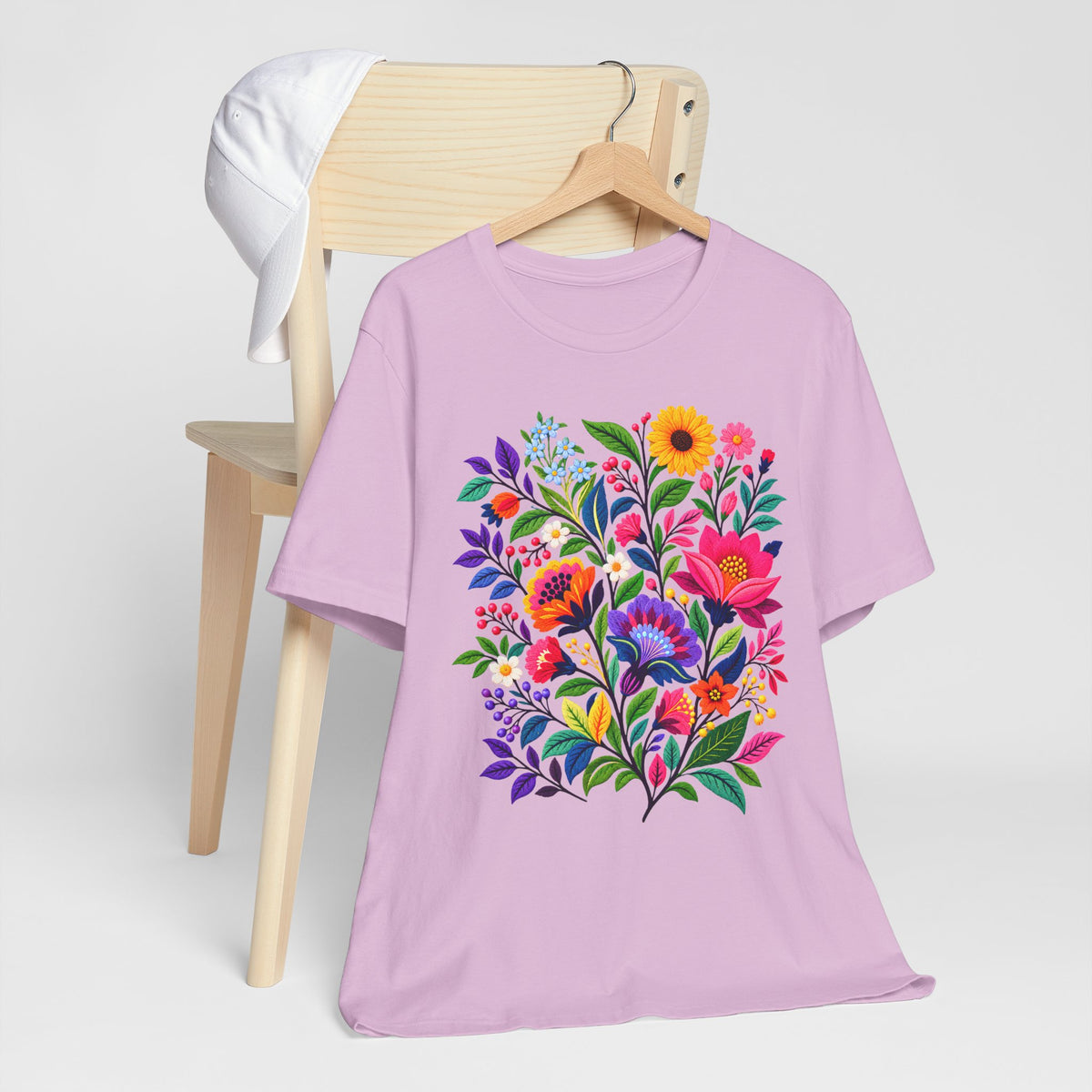Bright Folk Art Floral T-Shirt, Colorful Flower Bouquet Tee - 14513