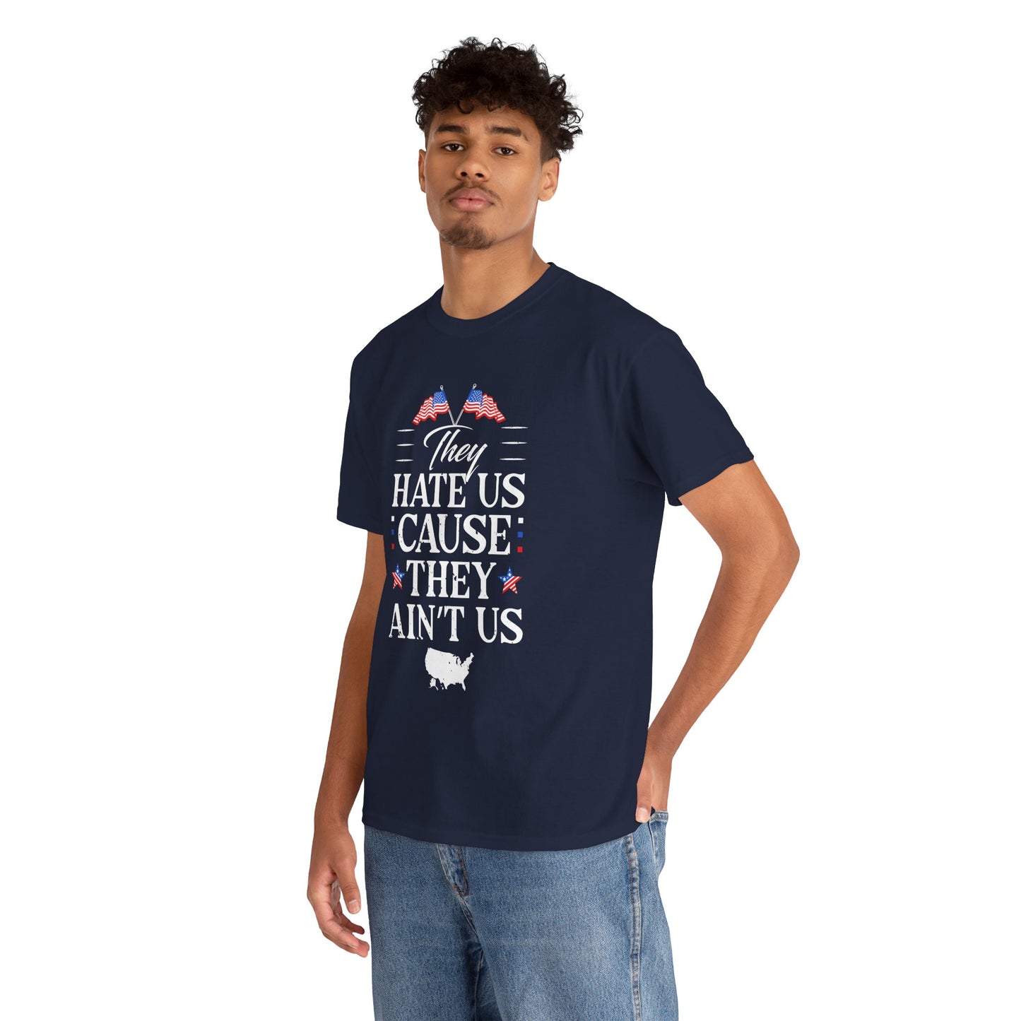 Patriotic Unisex Heavy Cotton Tee - 'They Hate Us Cause They Ain't Us' - Gift for Freedom Lovers, Casual Wear, Independence Day - 13651