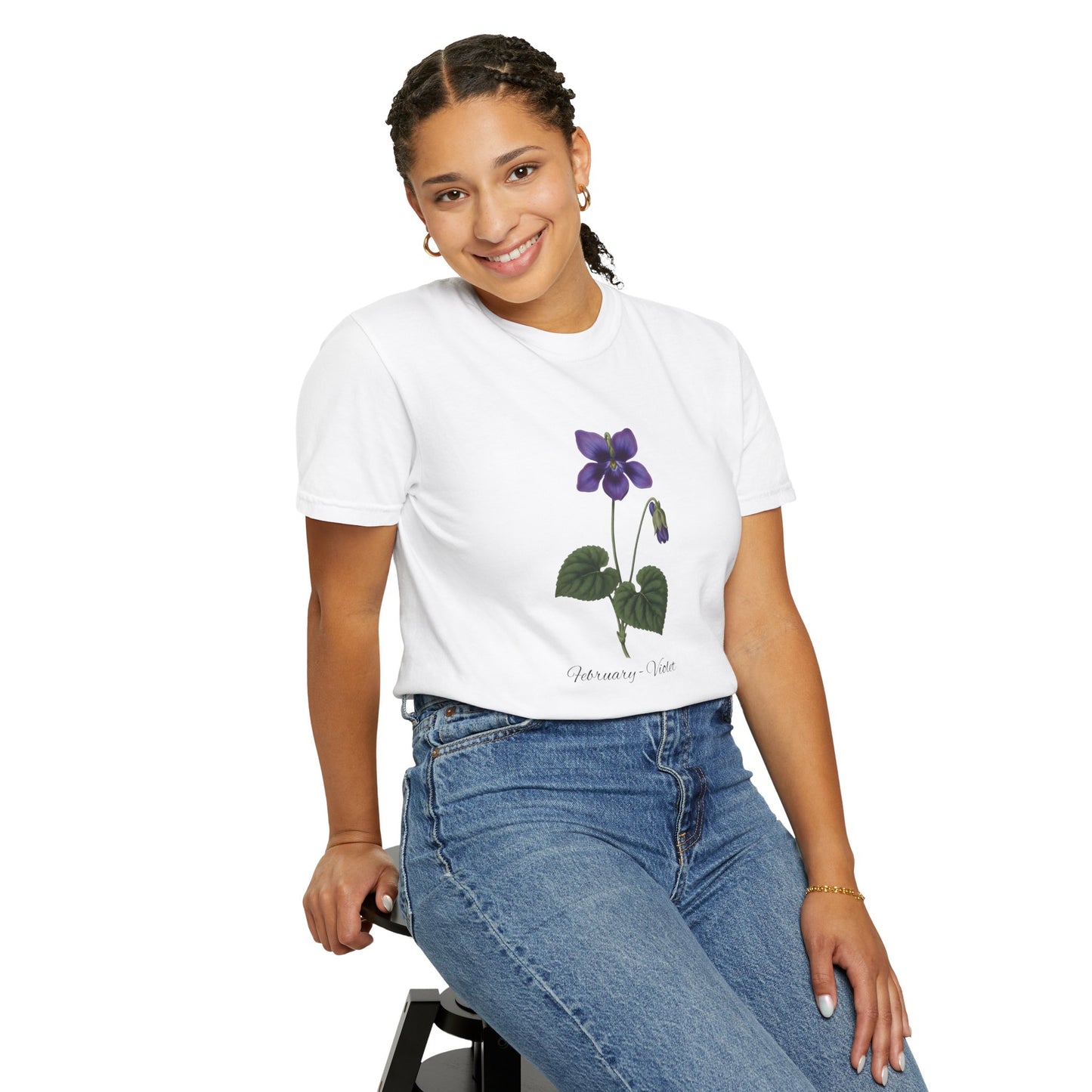 February Birth Flower Violet T-Shirt – Heavyweight Garment-Dyed Tee - 14700