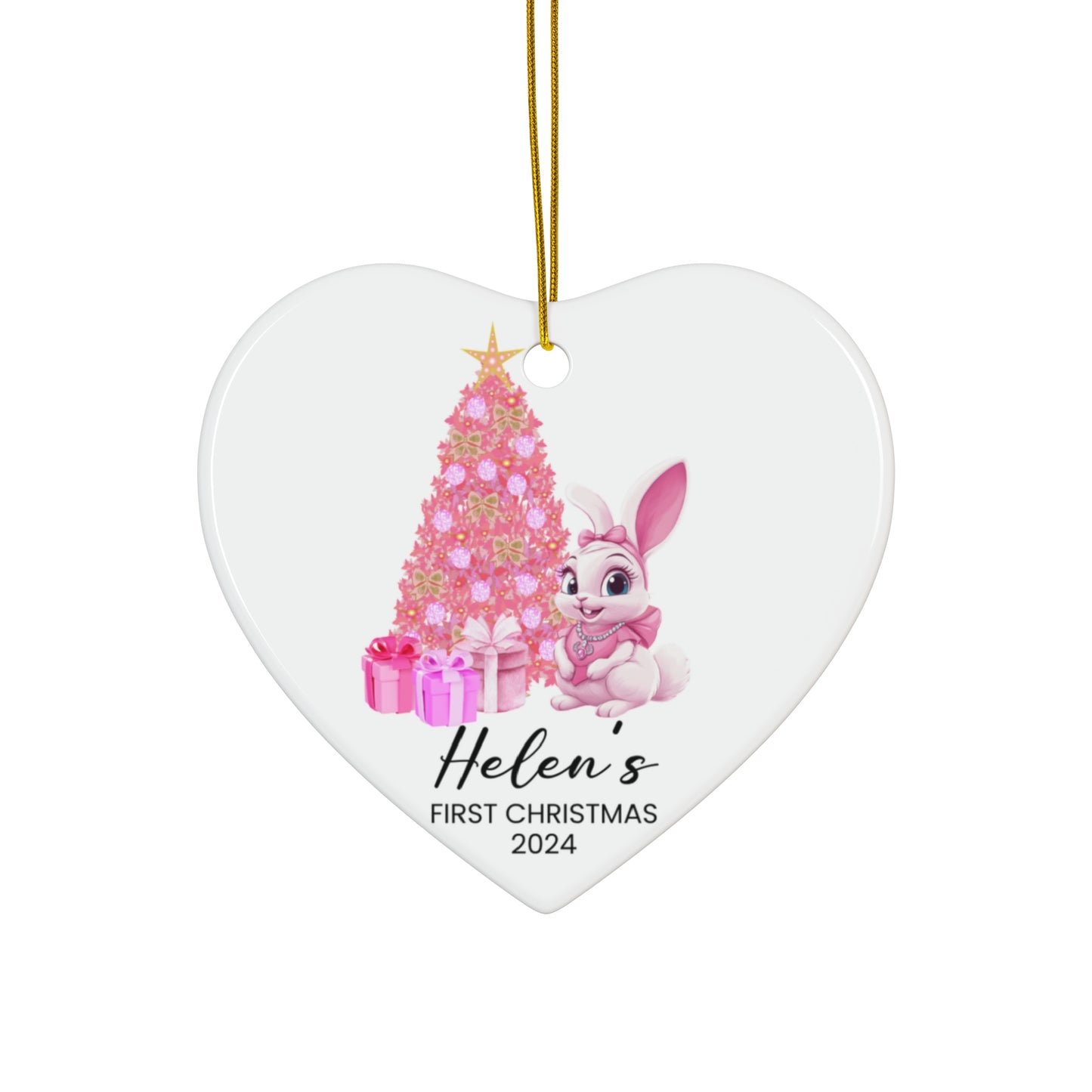 First Christmas, Baby Girl, Rabbit, Customizable - Ceramic Ornament, 4 Shapes - 10019