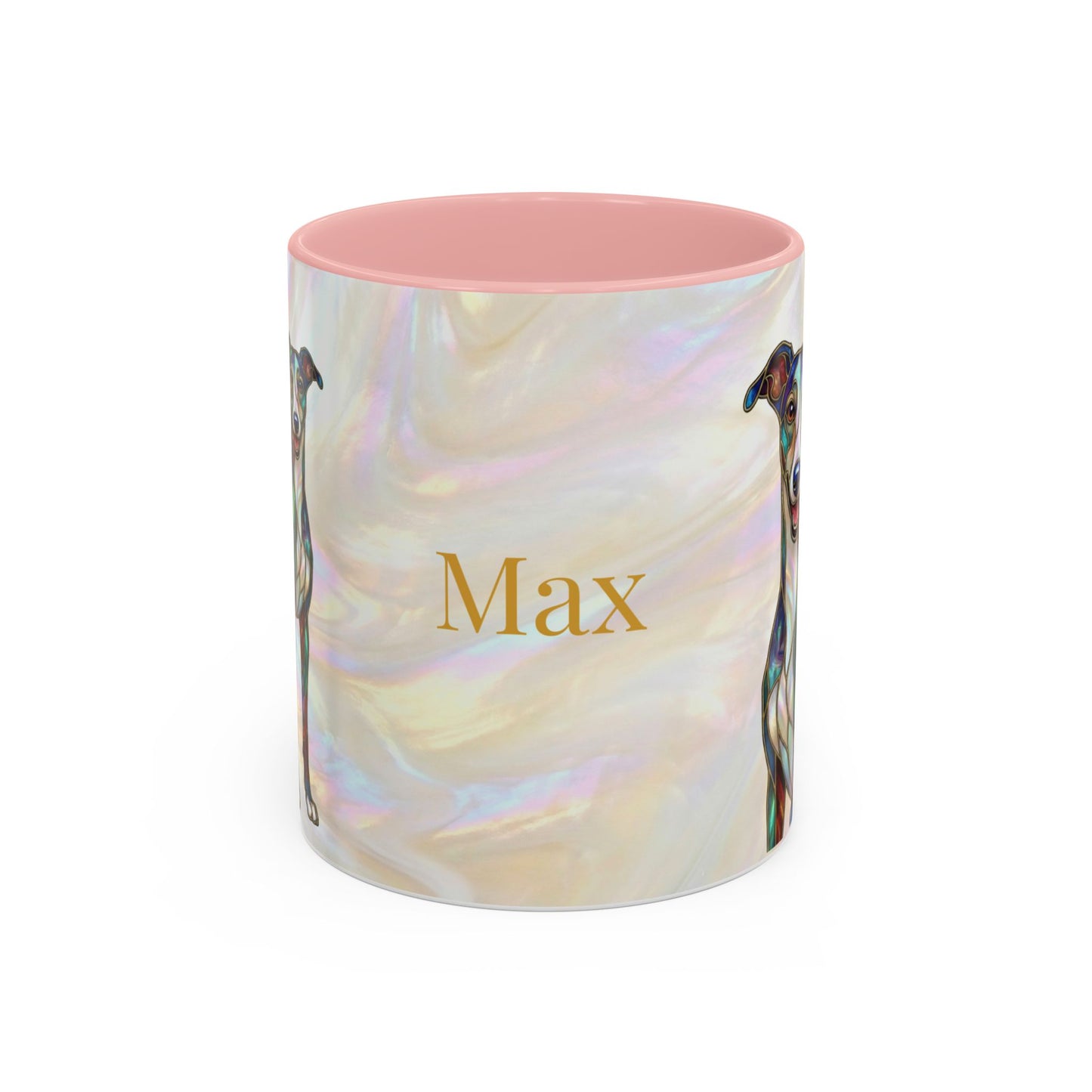 Personalized Greyhound Coffee Mug – Stained Glass Dog Accent Mug (Name Customizable)  - 14523