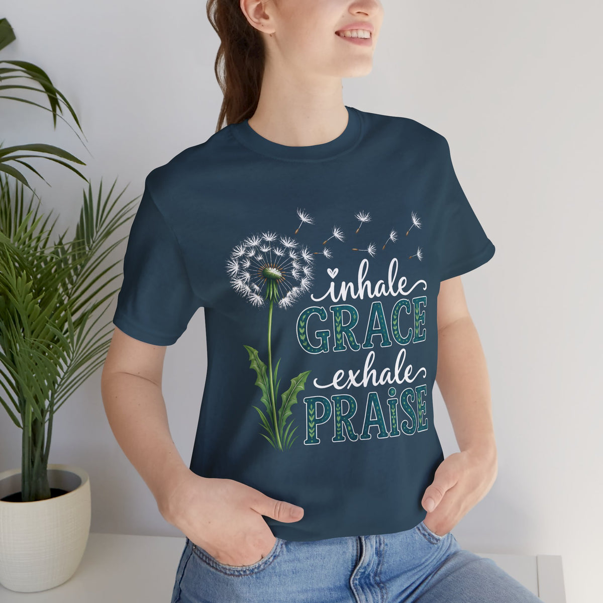 Inhale Grace Exhale Praise T-Shirt, Christian Faith Floral Tee - 14990