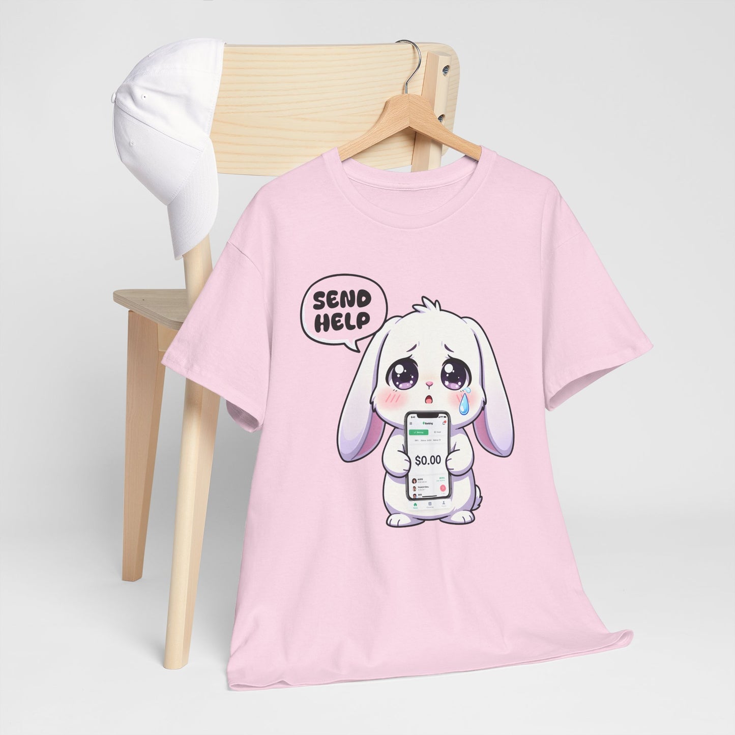 Funny Bunny T-Shirt – “Send Help” Kawaii Broke Money Humor Tee Gift - 14854