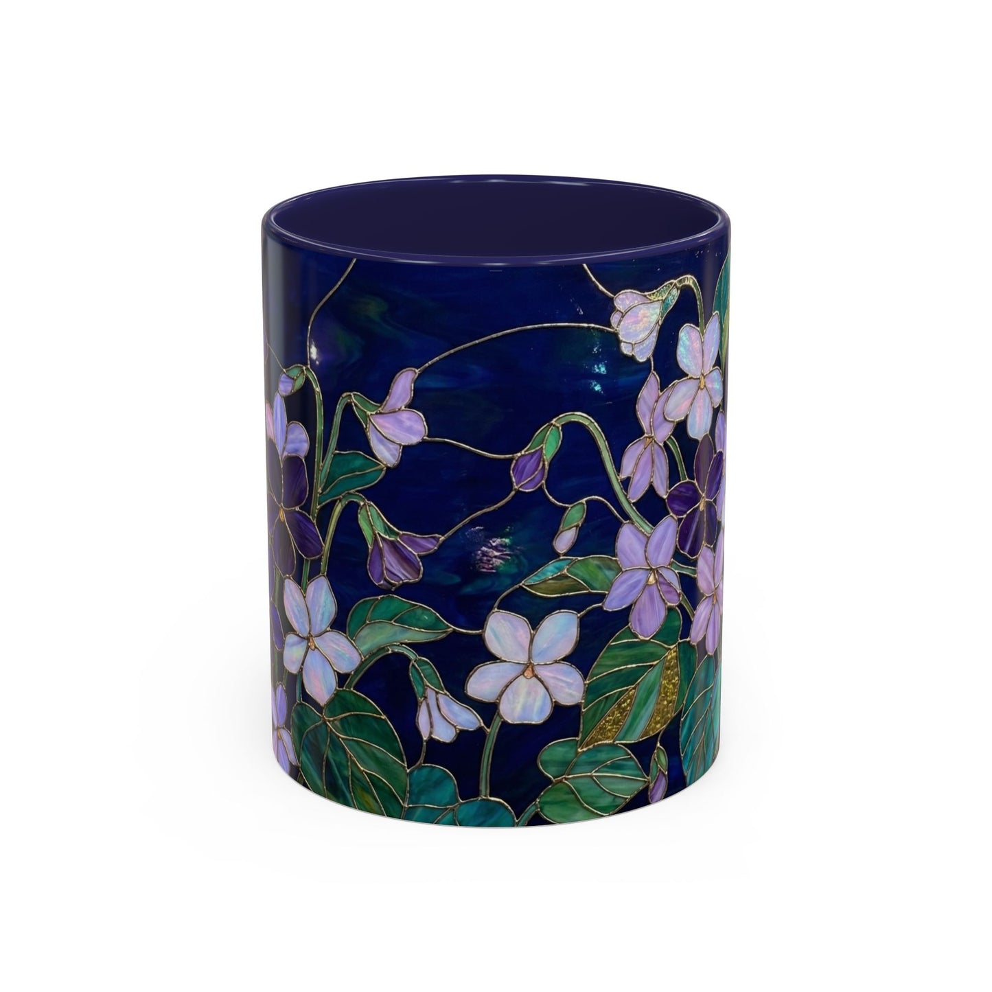 Violet Floral Accent Coffee Mug — Stained Glass Design (11/15oz) - 14588