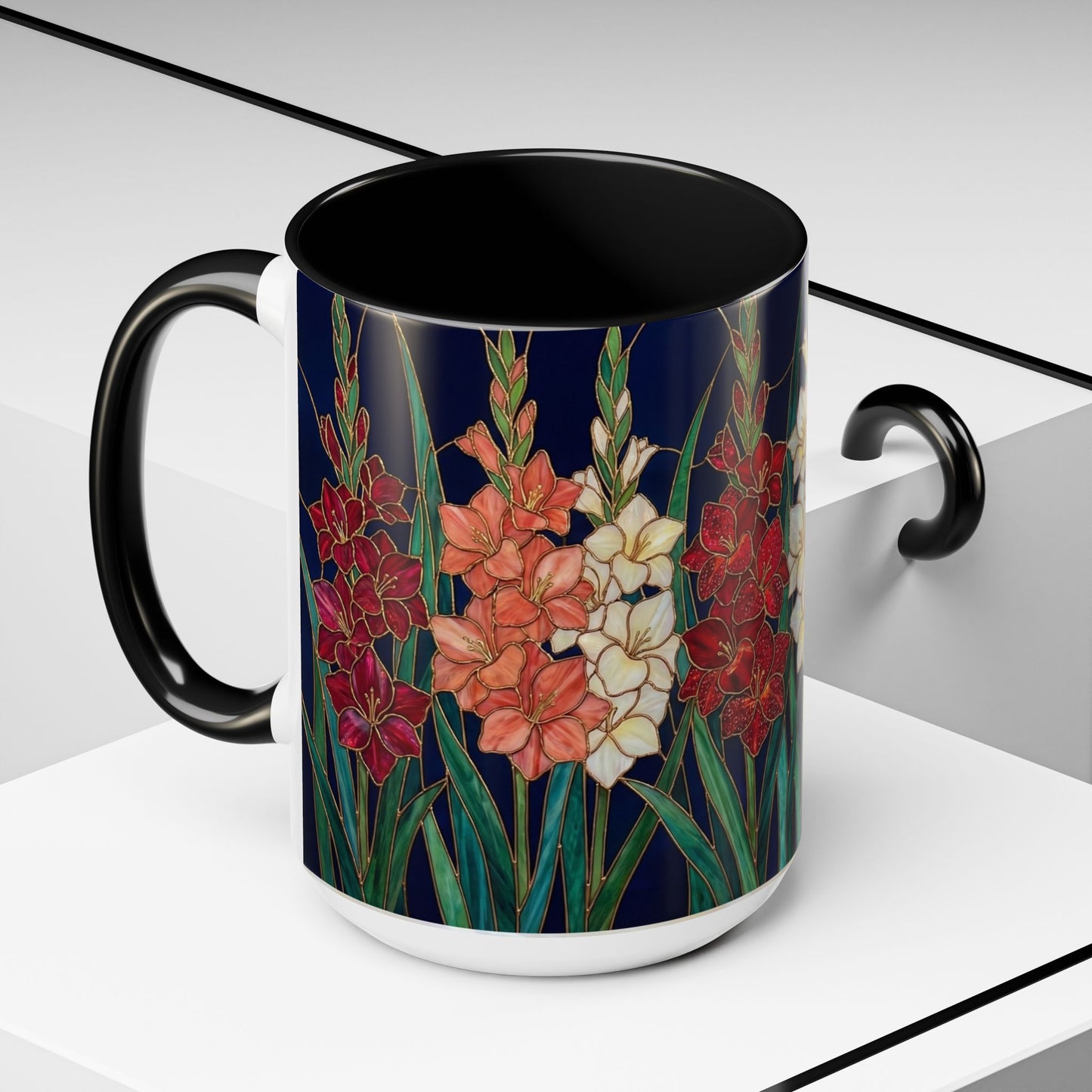 Gladiolus Floral Accent Coffee Mug — Stained Glass Design (11/15oz) - 14594