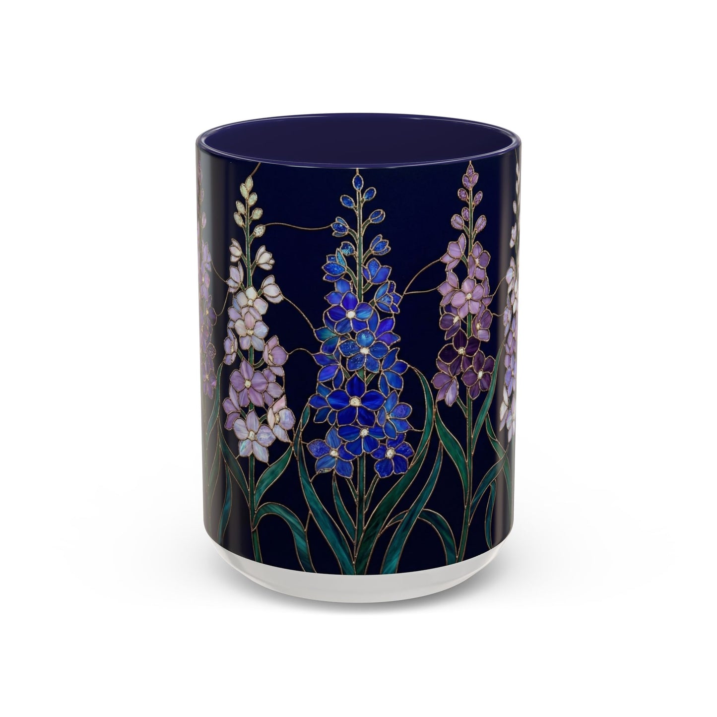 Larkspur Floral Accent Coffee Mug —  Stained-Glass Garden Design (11/15oz) - 14595