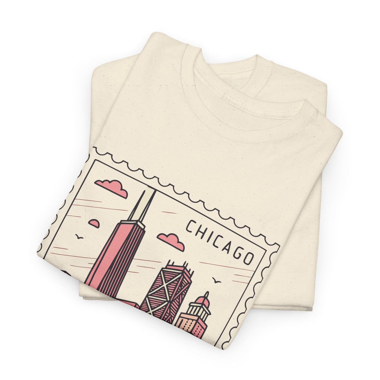 Chicago Skyline Postage Stamp Unisex Heavy Cotton Tee - 12130