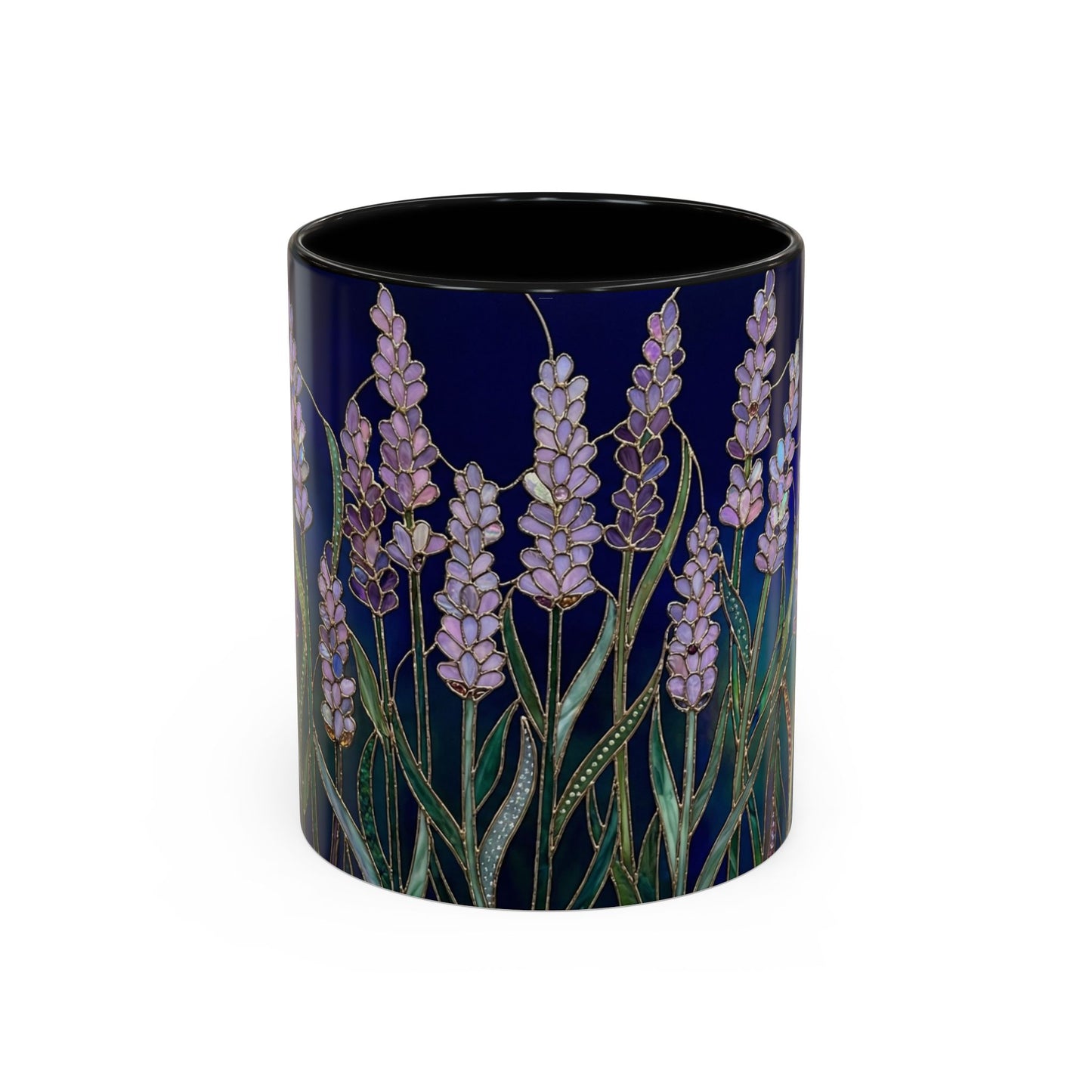Lavender Floral Accent Coffee Mug — Stained Glass Design 11/15oz - 14531