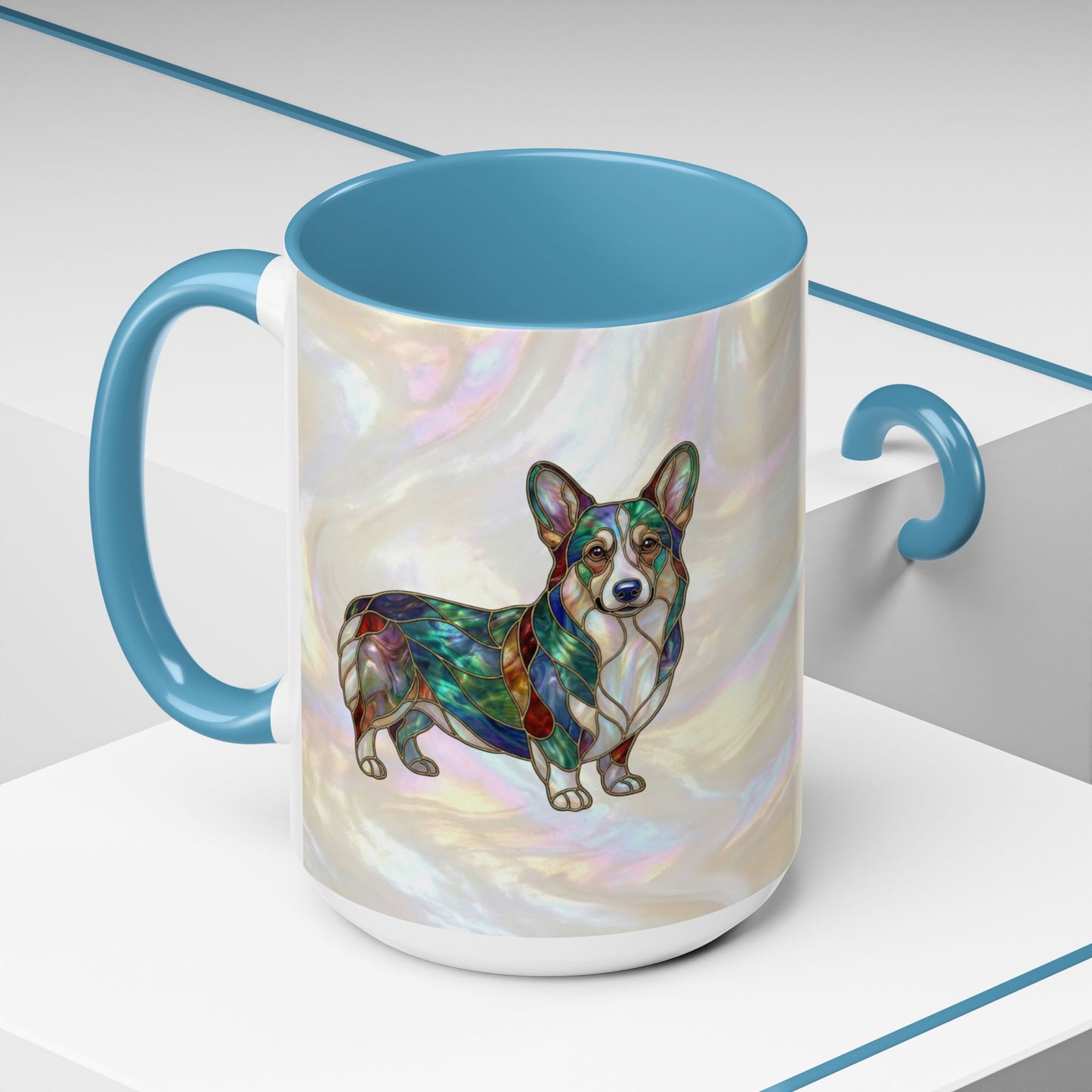 Corgi Accent Coffee Mug -Stained Glass Style (11/15oz) - 14627