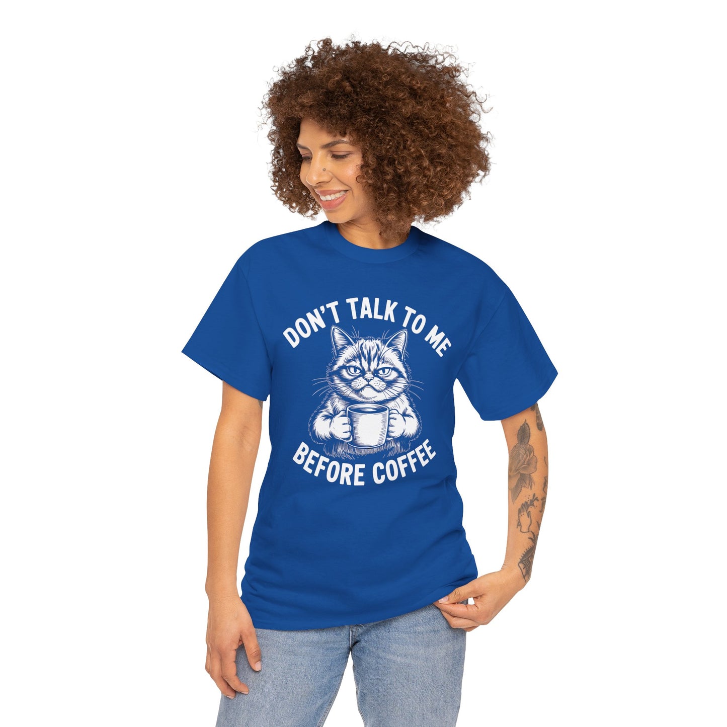Funny Cat Coffee T-Shirt – “Don’t Talk To Me Before Coffee” Graphic Tee | Cute Grumpy Cat Shirt Gift - 14842