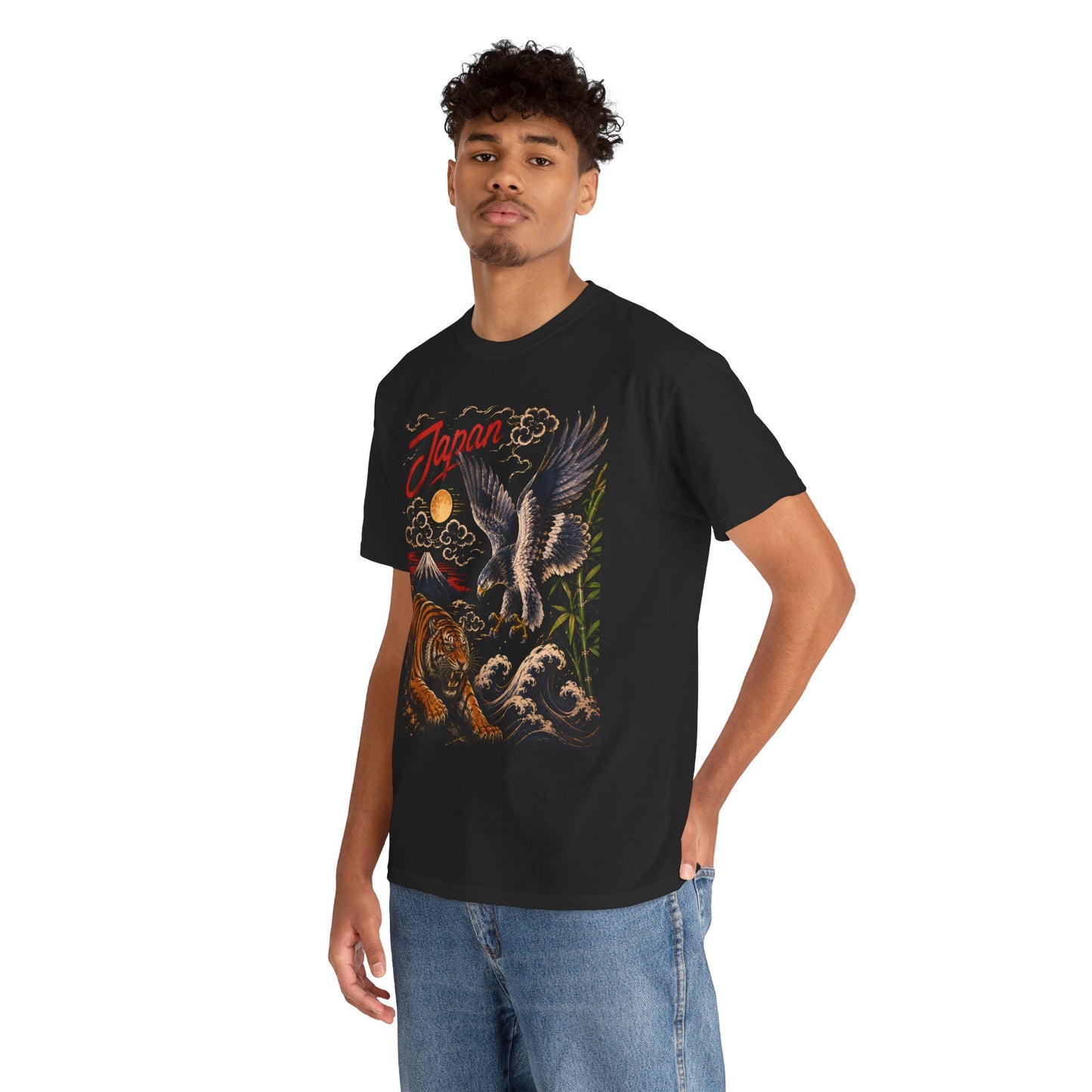Japan Tiger & Eagle Graphic T-Shirt – Vintage Japanese Tattoo Style Tee - 14910