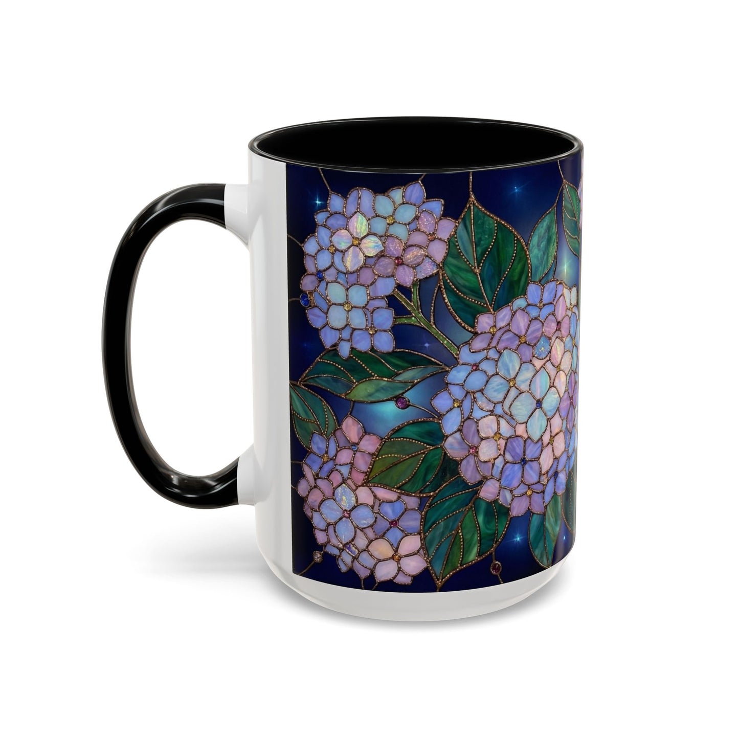 Hydrangea Floral Accent Coffee Mug — Stained Glass Design (11/15 oz) - 14571