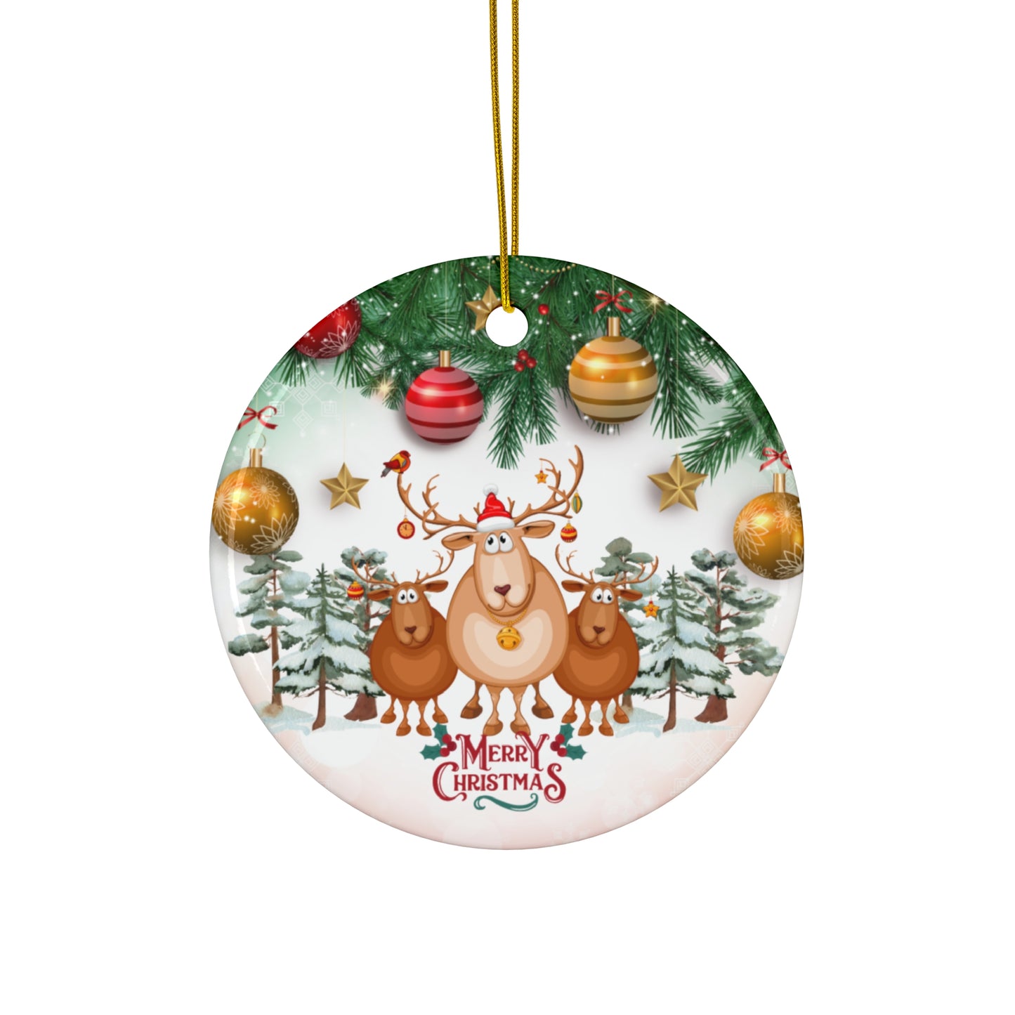 Christmas Deers - Ceramic Ornament, 4 Shapes