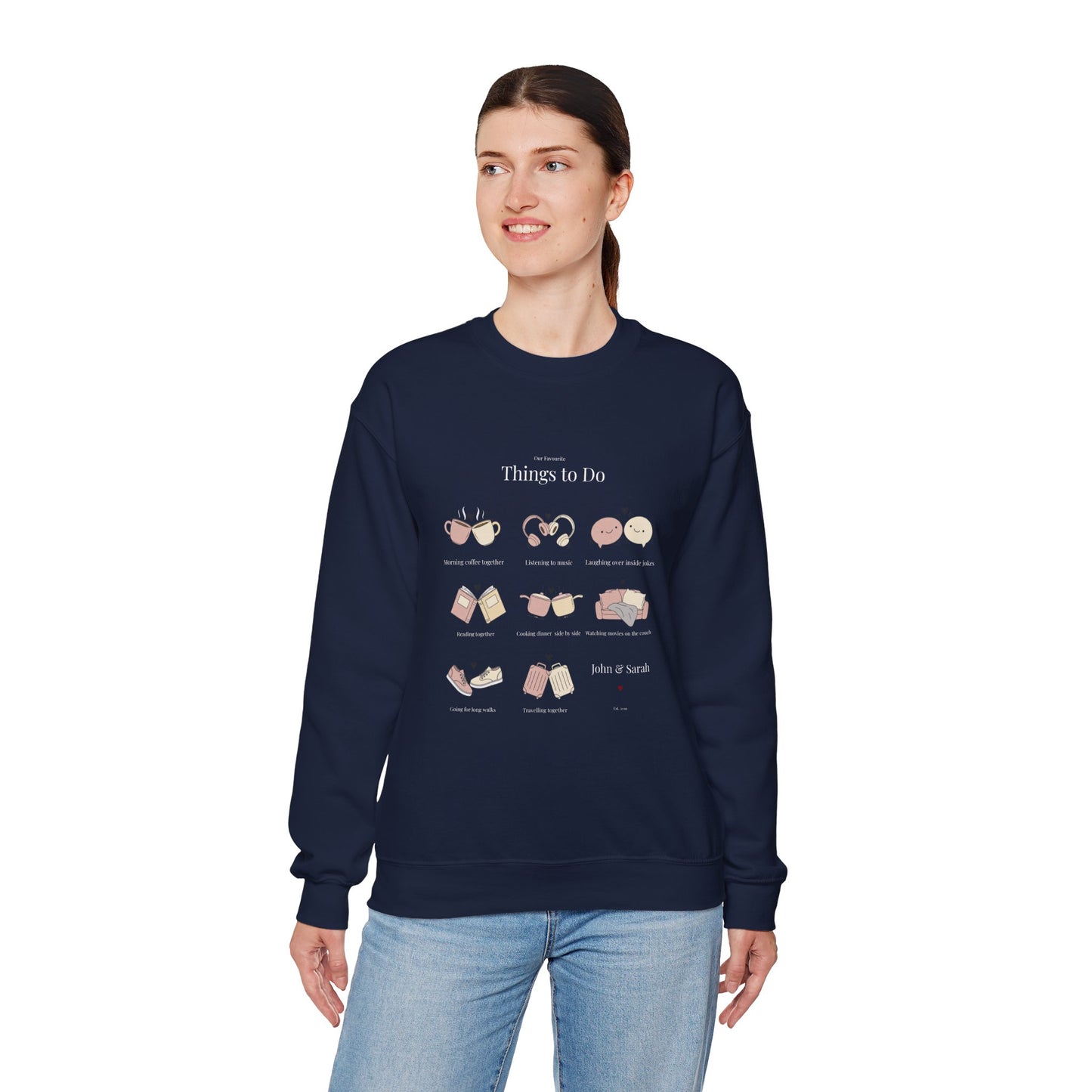 Our Favourite Things to Do Together – Personalised Illustration Crewneck Sweatshirt | Valentine’s Gift - 14726