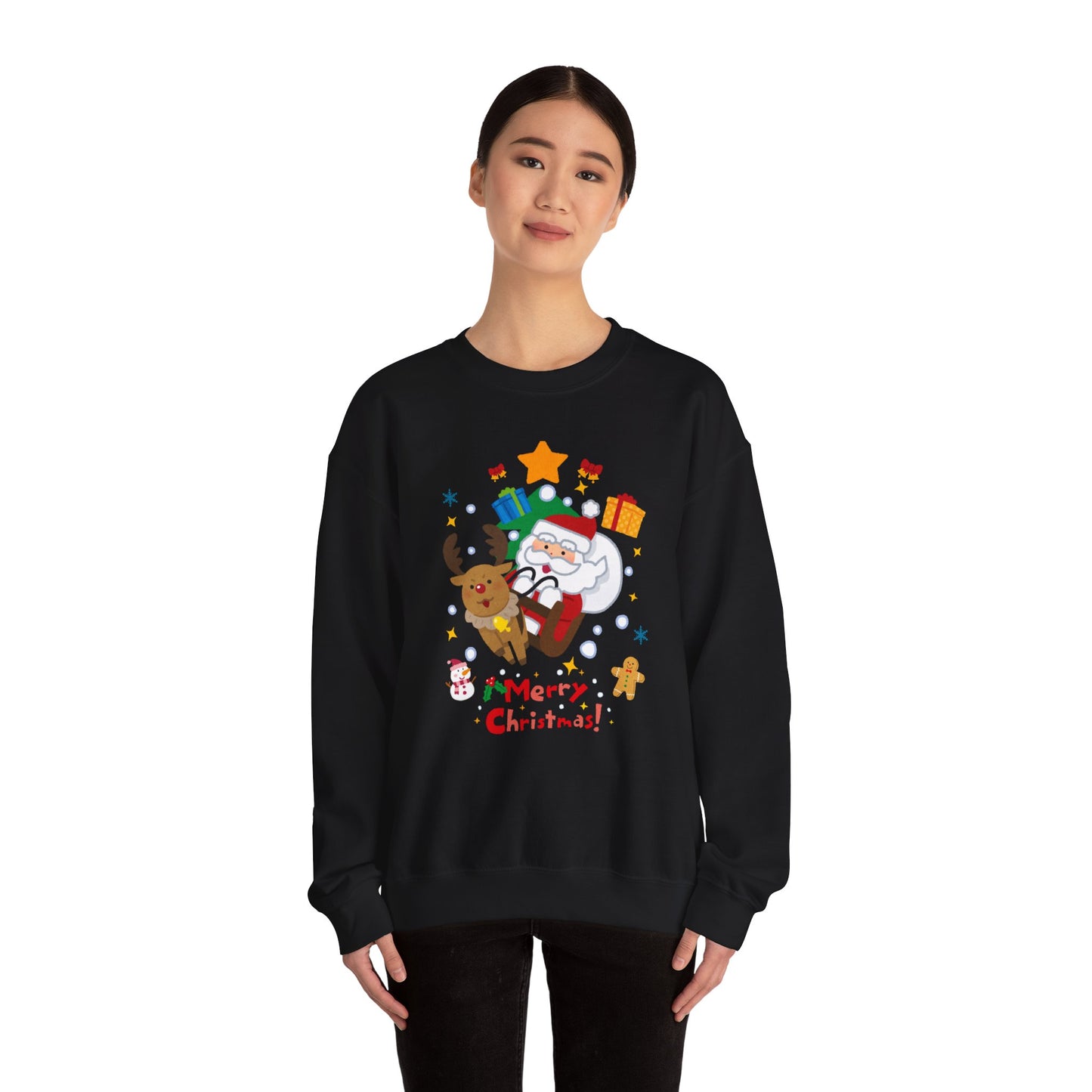 Merry Christmas, Santa & Reindeer - Unisex Heavy Blend™ Crewneck Sweatshirt - 10472