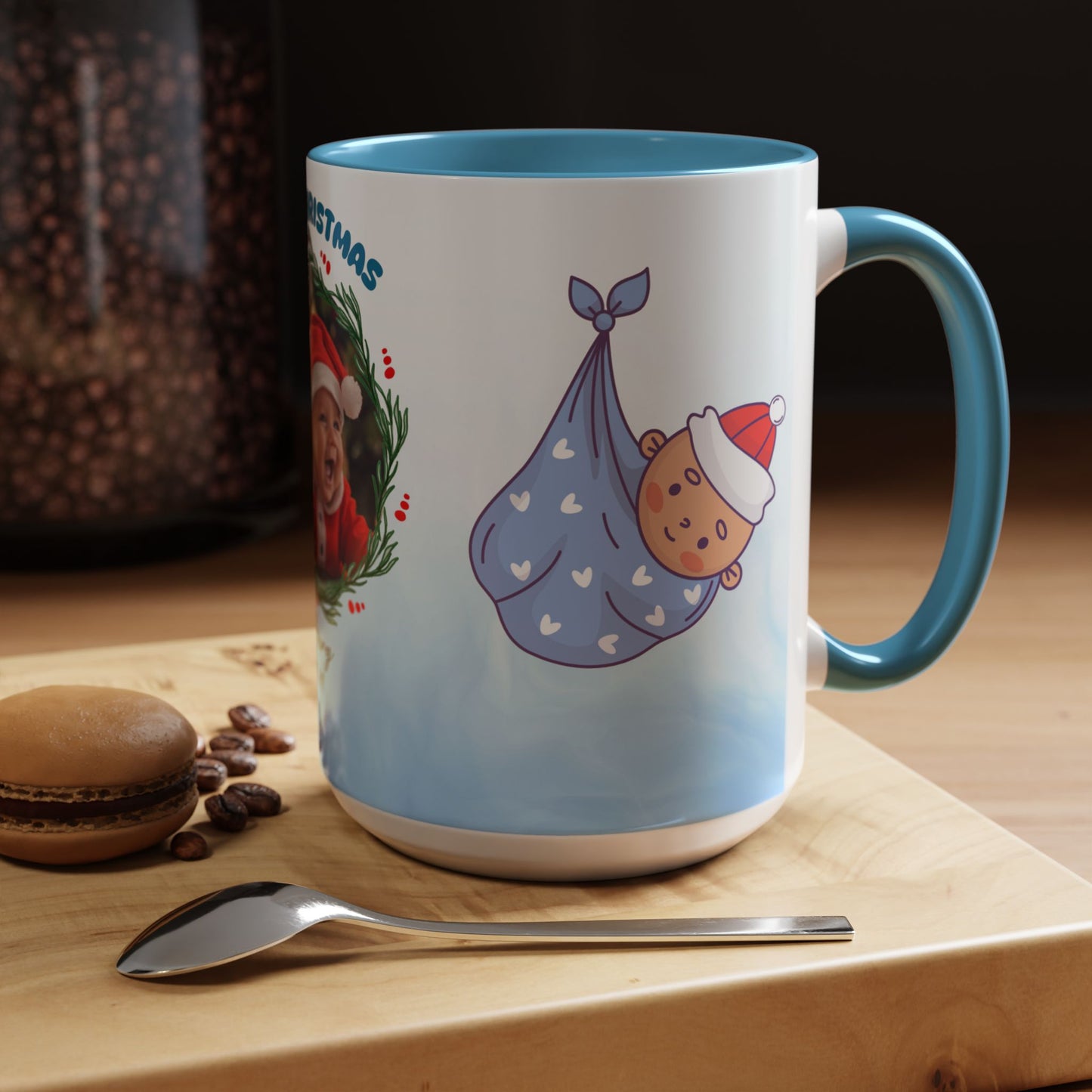 First Christmas, Baby Boy, Customizable - Accent Coffee Mug (11, 15oz) - 10073