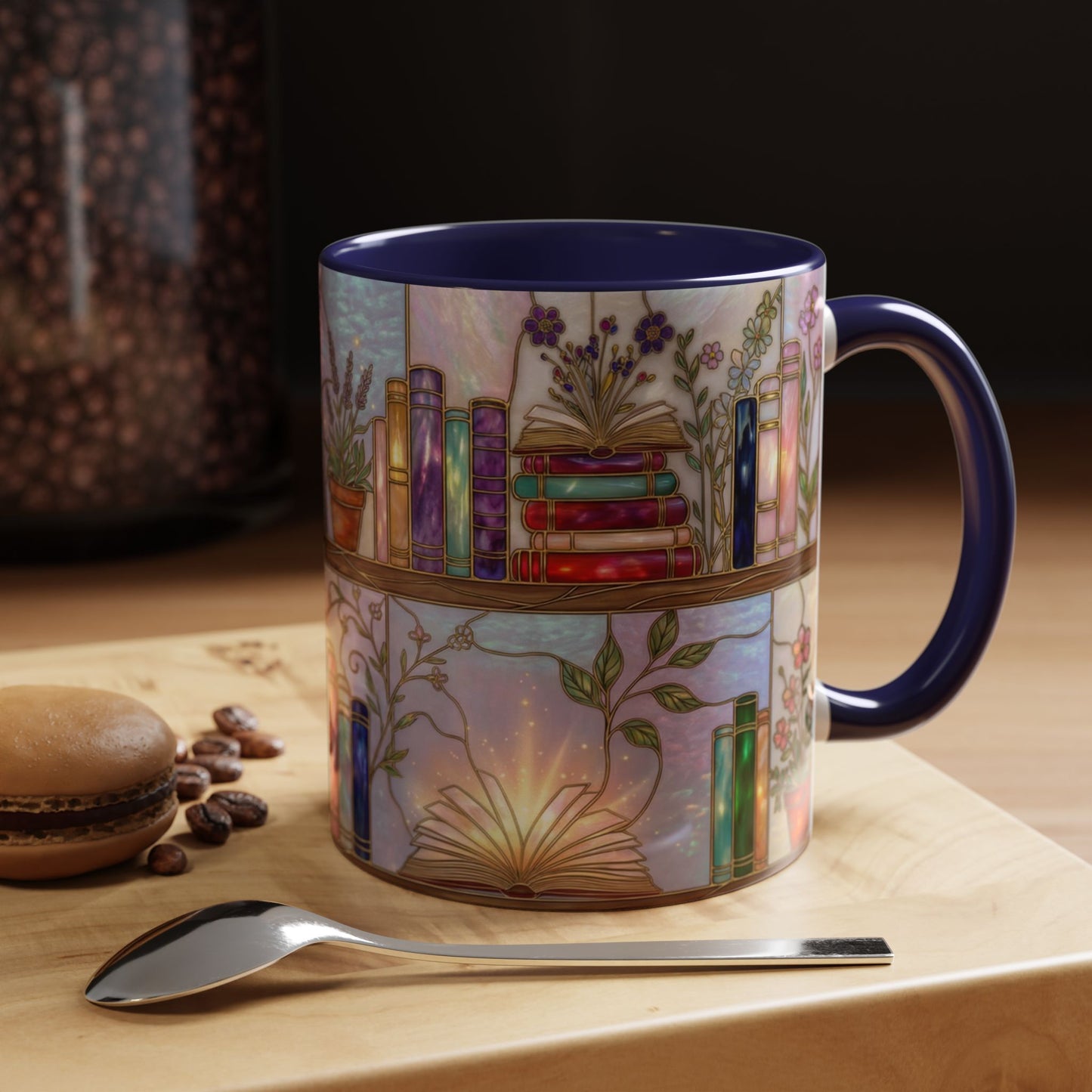Magic Book Shelf Accent Coffee Mug — Stained Glass Design (11/15 oz) - 14529