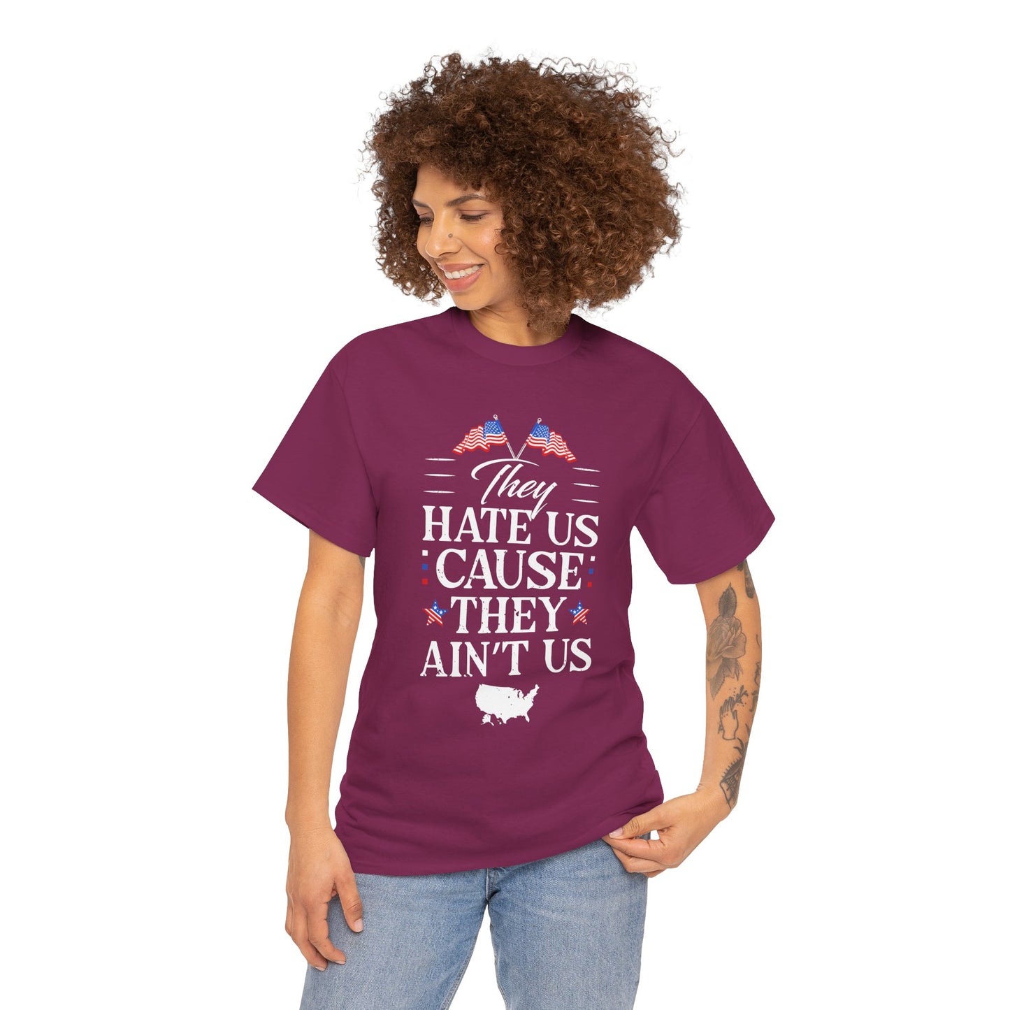 Patriotic Unisex Heavy Cotton Tee - 'They Hate Us Cause They Ain't Us' - Gift for Freedom Lovers, Casual Wear, Independence Day - 13651