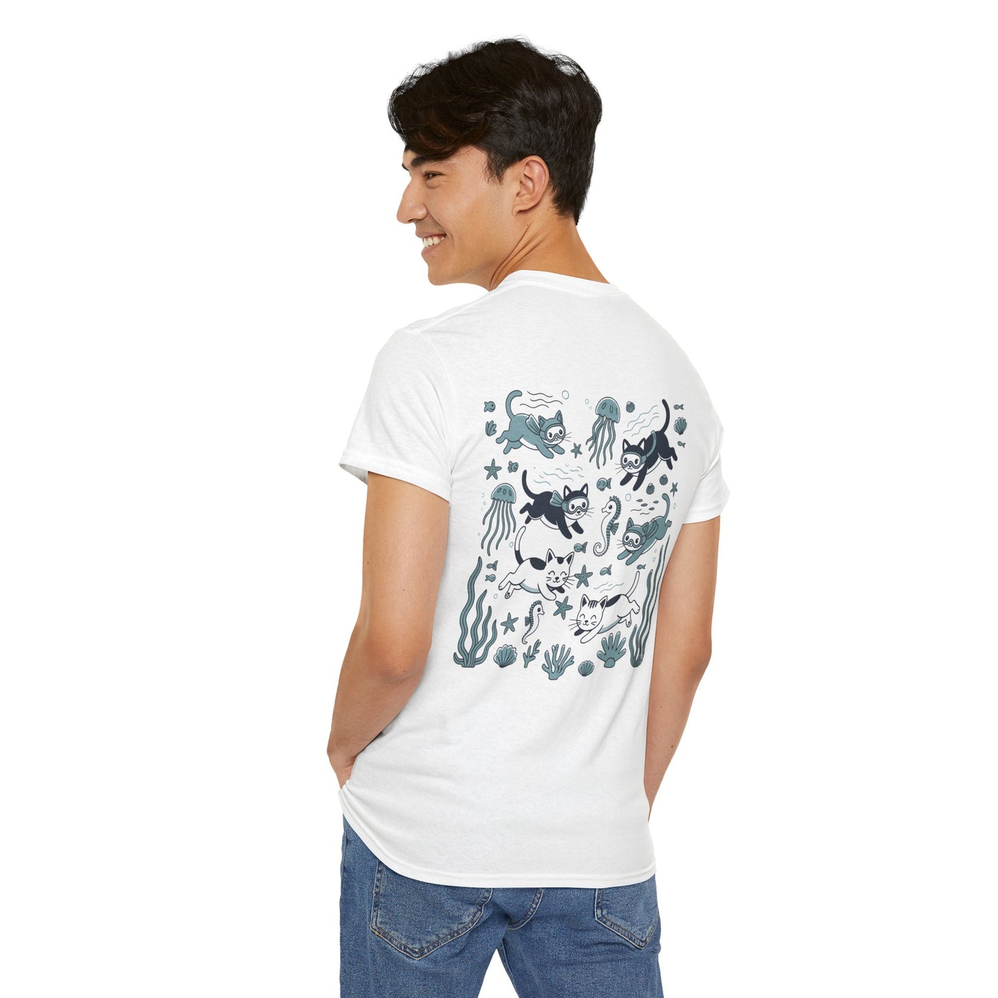 Sea Cats T-Shirt — Cute Underwater Cat Graphic Tee, Ocean Cat Lover Gift - 14869