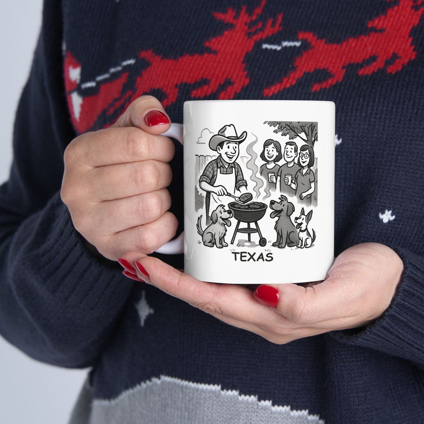 "In Texas, we don’t ‘celebrate’—we host a BBQ and invite everyone, even the neighbors’ dogs." Ceramic Mug - 12748