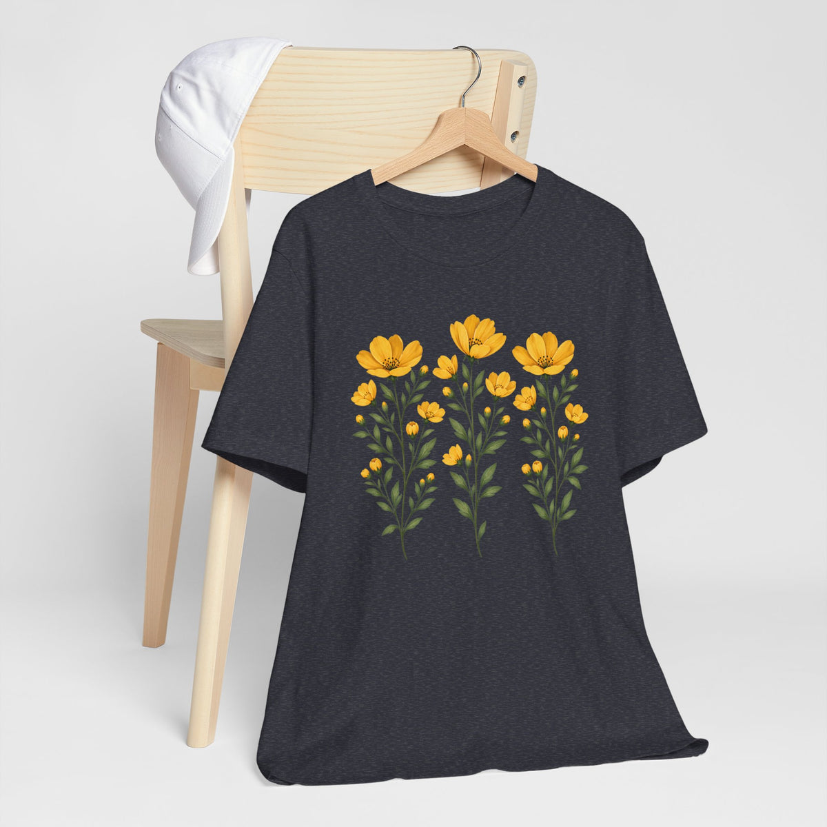 Golden Yellow Wildflower T-Shirt, Vintage Botanical Floral Tee - 14544