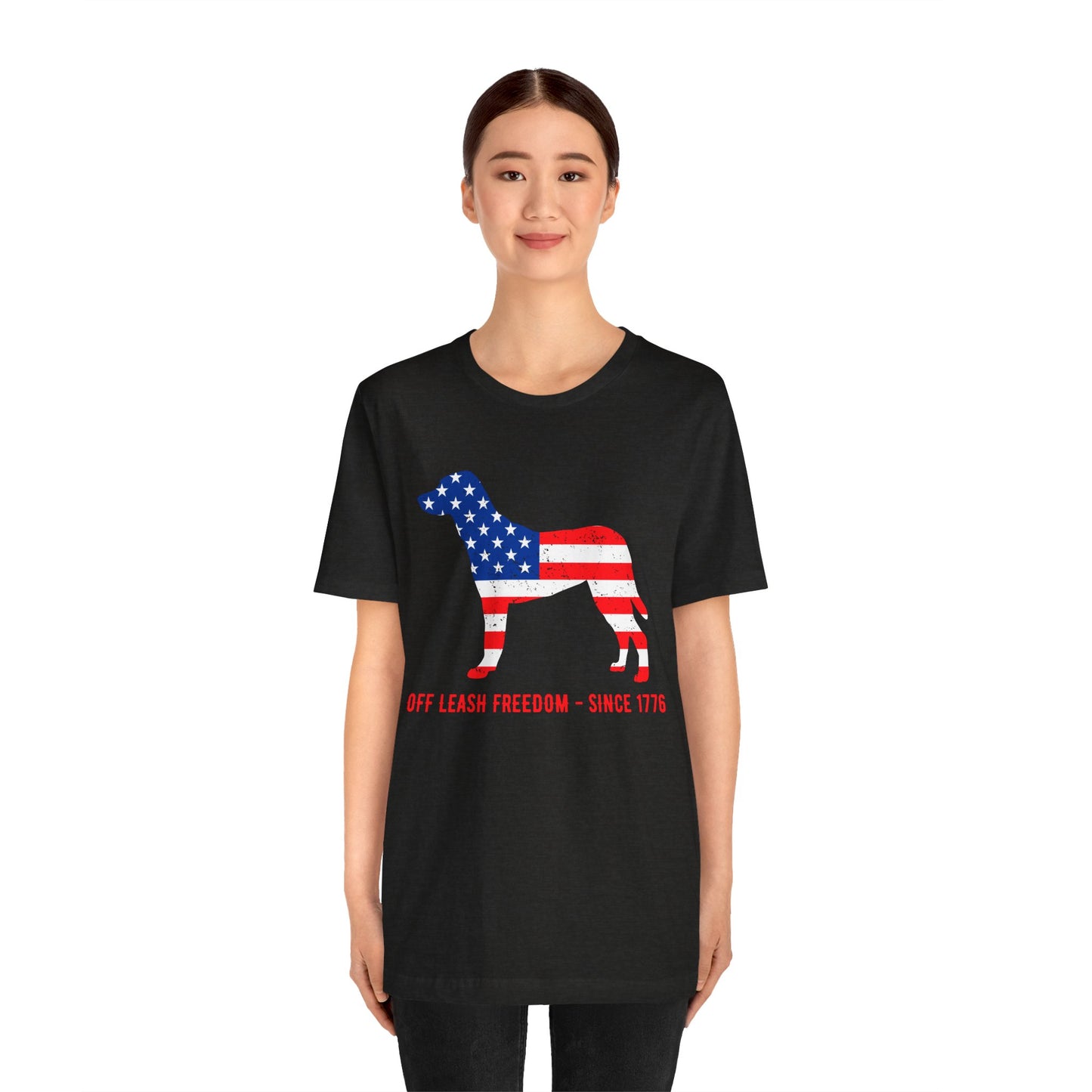 Patriotic Dog Lover Tee | Off Leash Freedom T-shirt, Dog Graphic Shirt, Fourth of July Gift, Casual Wear, Pet Lover Apparel - 13790