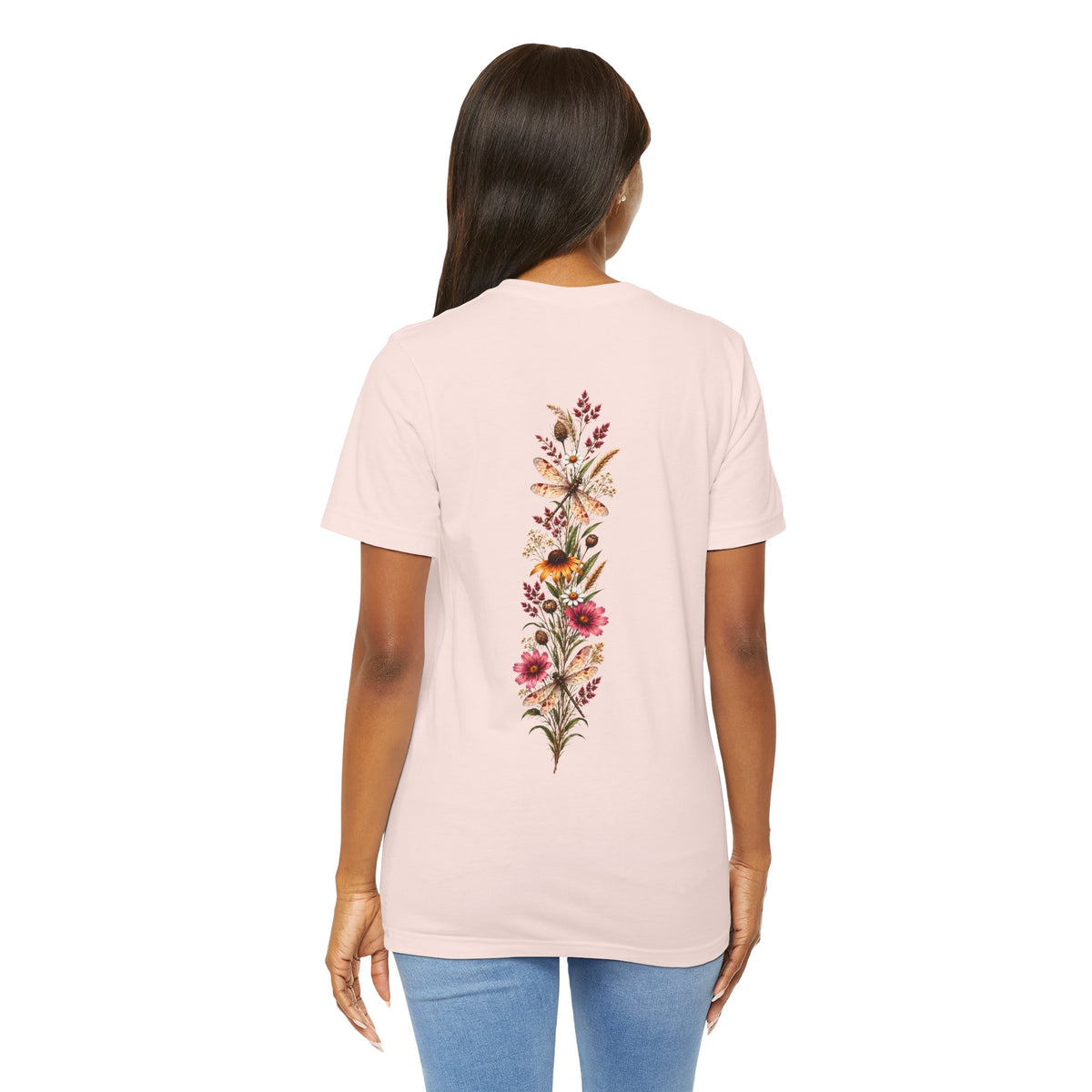 Vintage Wildflower & Dragonfly T-Shirt, Botanical Front & Back Tee - 14549