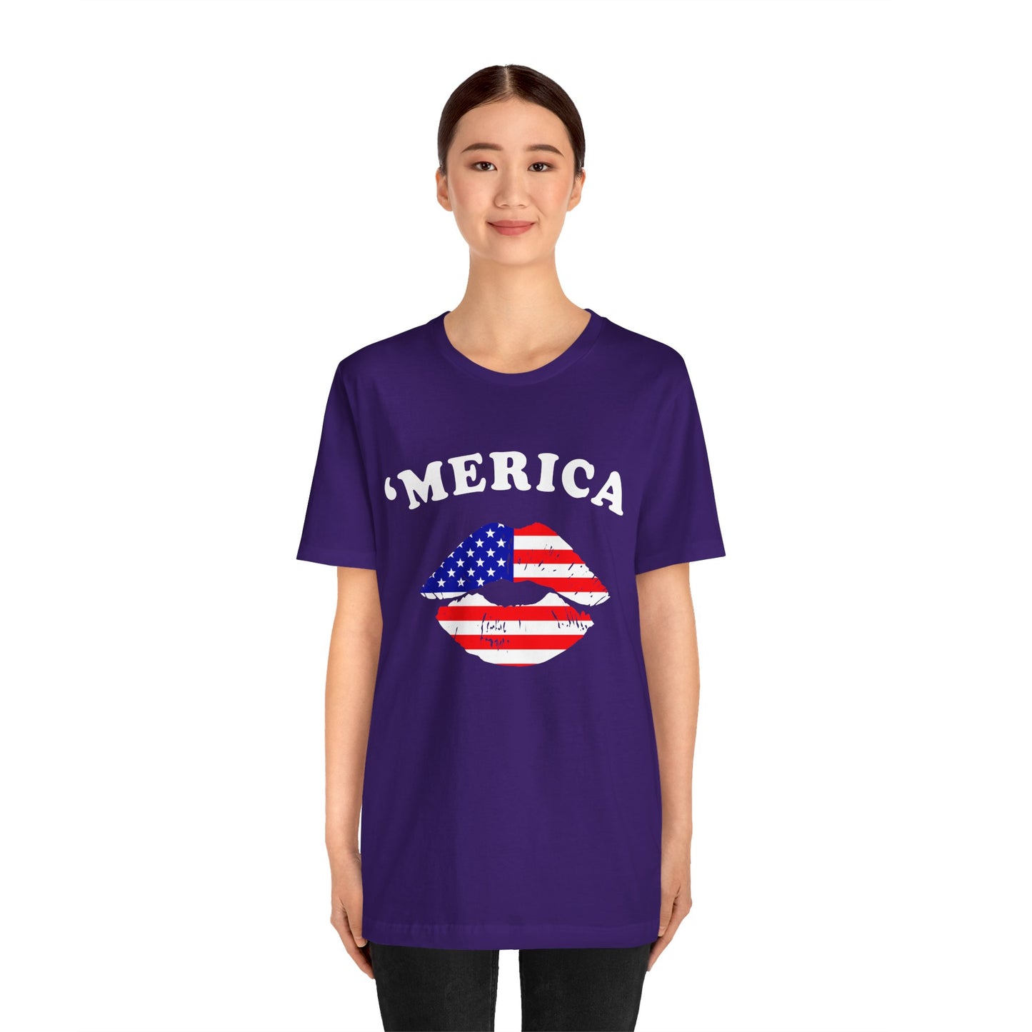 'Merica Unisex Jersey Tee, Patriotic Short Sleeve Shirt, USA Flag Design, Independence Day Apparel, Festival Wear, Summer Casual - 13519
