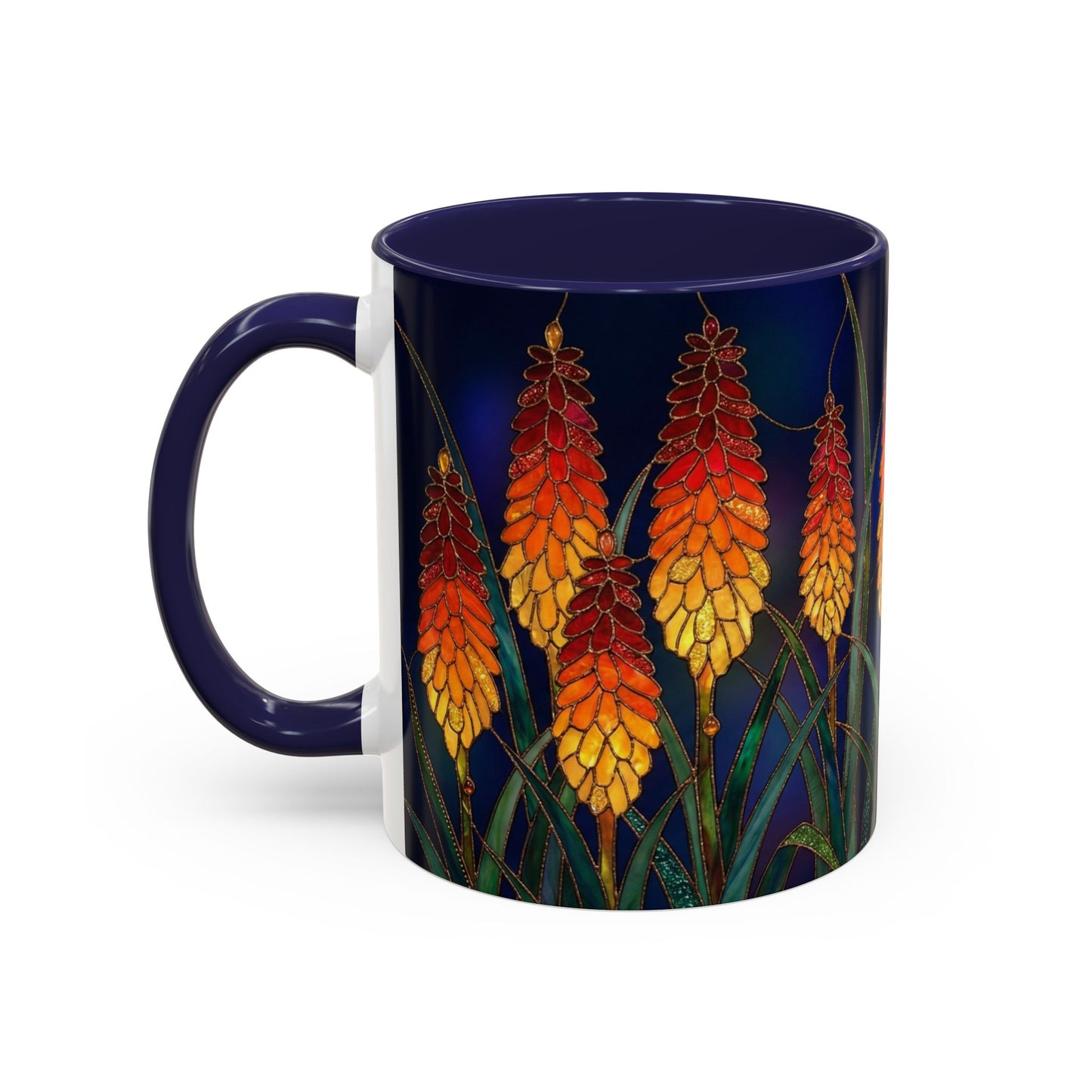 Red Hot Poker Floral Coffee Mug — Stained Glass Design (11/15oz) - 14585