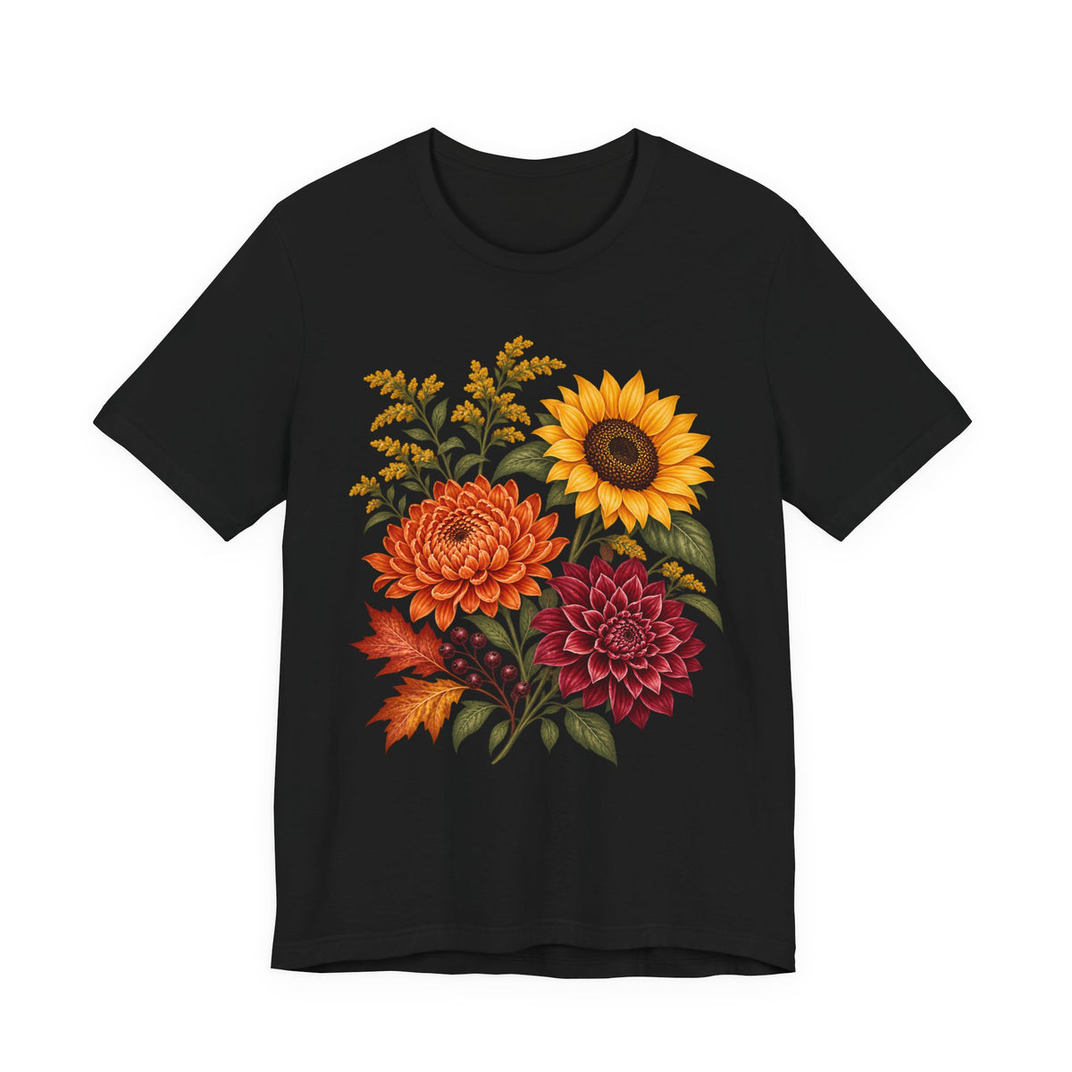Autumn Wildflower Bouquet T-Shirt, Vintage Botanical Floral Tee - 14565