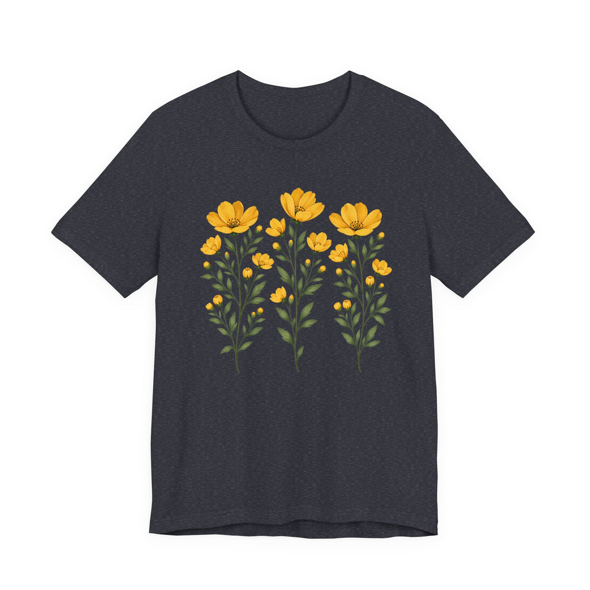 Golden Yellow Wildflower T-Shirt, Vintage Botanical Floral Tee - 14544