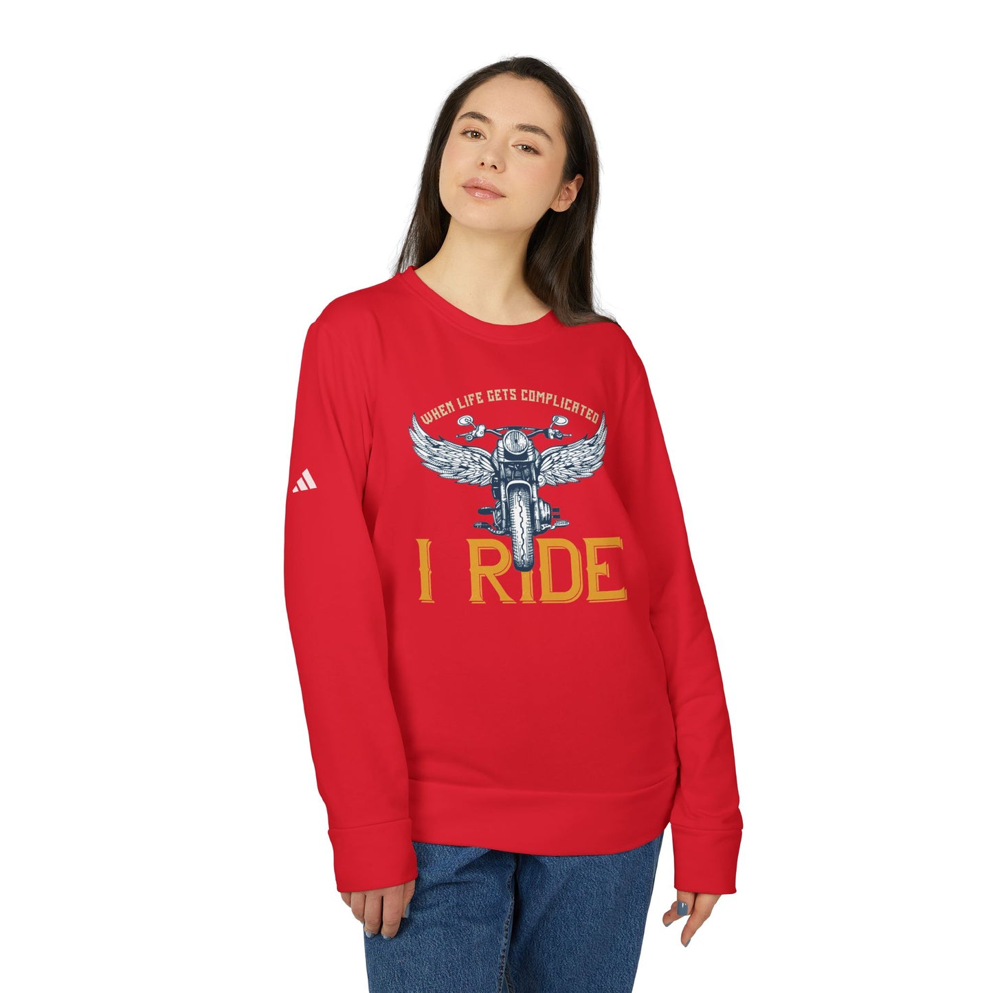 When Life Gets Complicated, I Ride - adidas Unisex Fleece Crewneck Sweatshirt - 14098