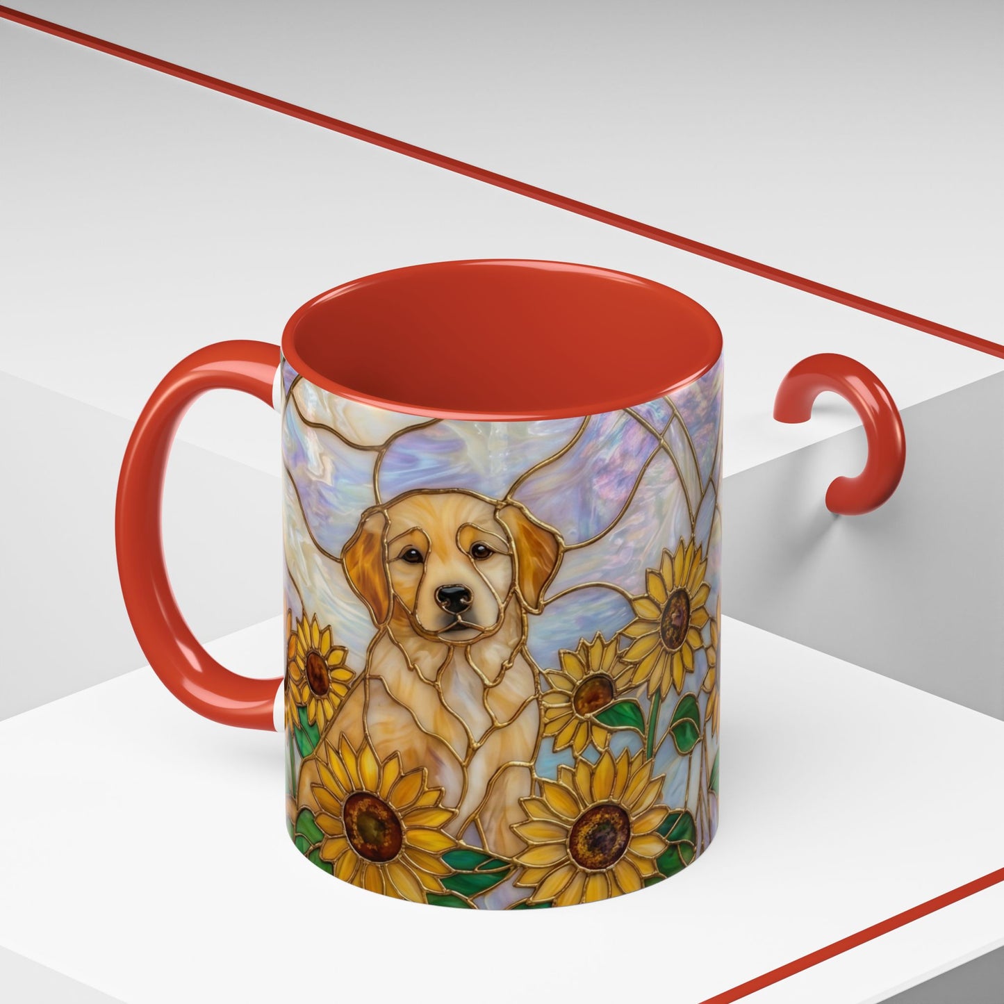 Sunflower Golden Retriever P uppiesAccent Coffee Mug –  Stained Glass Design (11/15 oz) - 14527