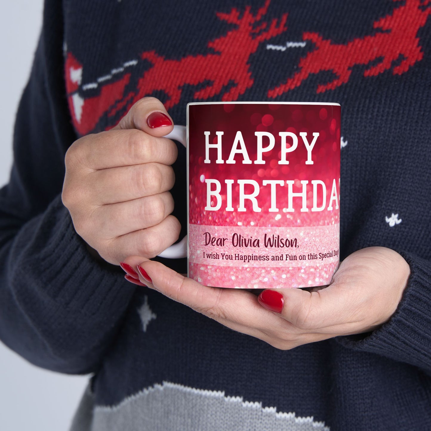 Happy Birthday Ceramic Mug | Personalized Gift for Friends | Celebration Cup | Best Friend Birthday Mug | Pink Sparkle Design - 13991