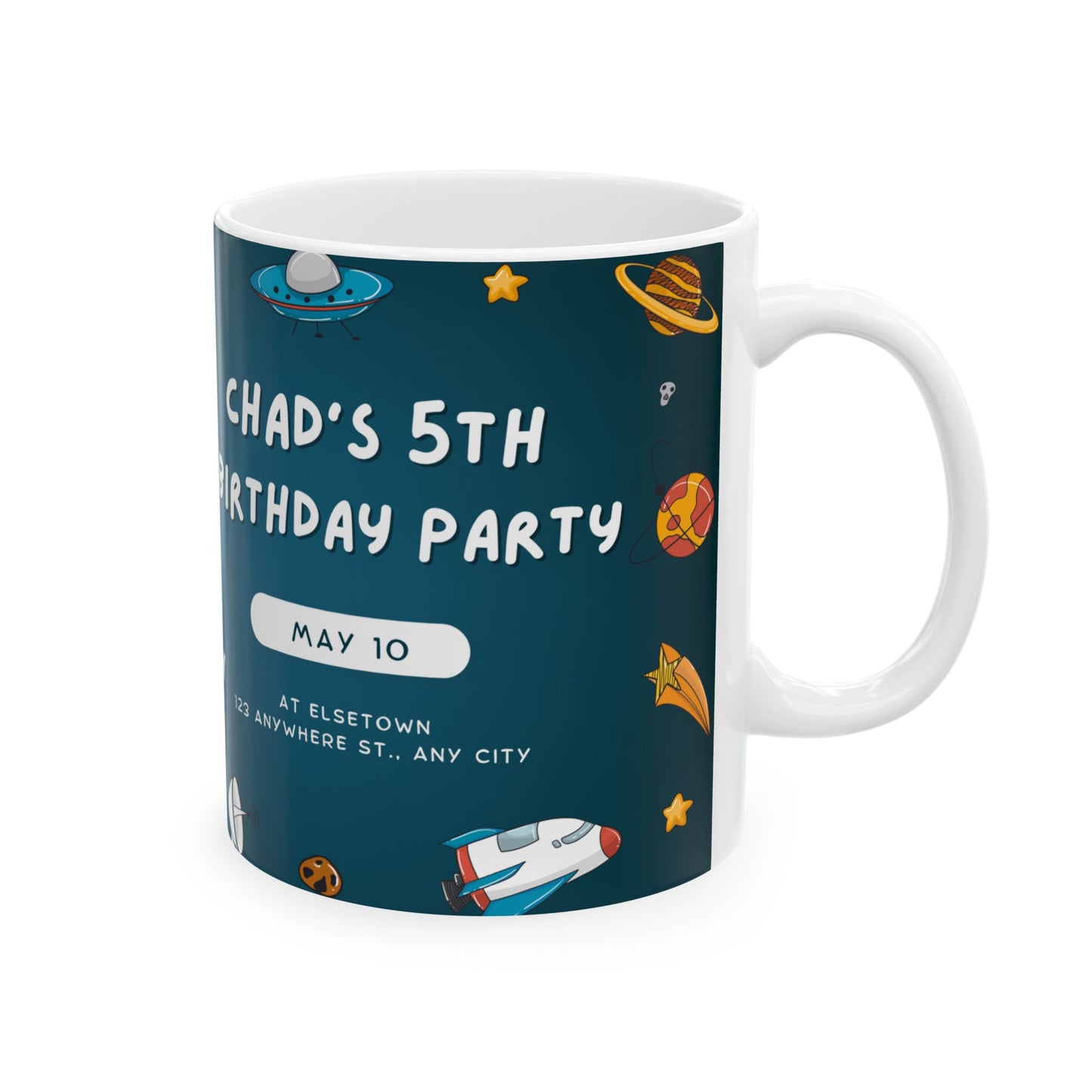 Personalized Space-Themed Ceramic Mug - Birthday Gift, Kids Space Party, Astronaut Design, Custom Coffee Cup, Birthday Celebration - 13978