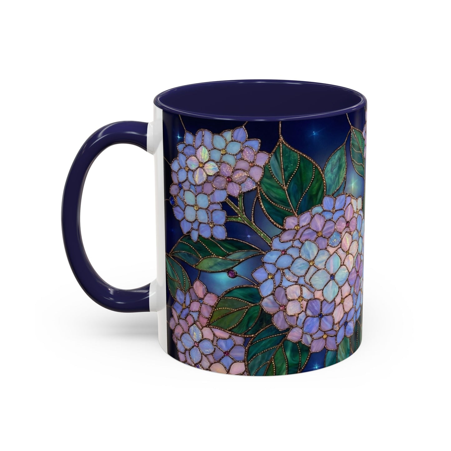 Hydrangea Floral Accent Coffee Mug — Stained Glass Design (11/15 oz) - 14571