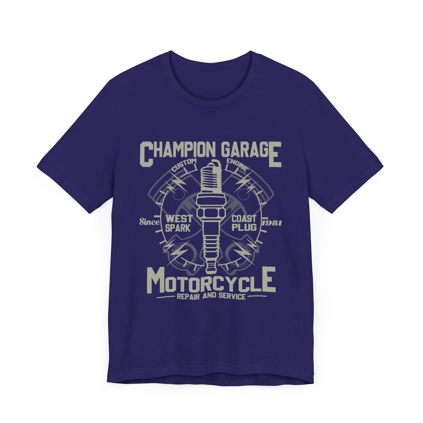 Champion Garage, Motorcycle Repair & Service - Unisex Jersey Short Sleeve Tee - 13371